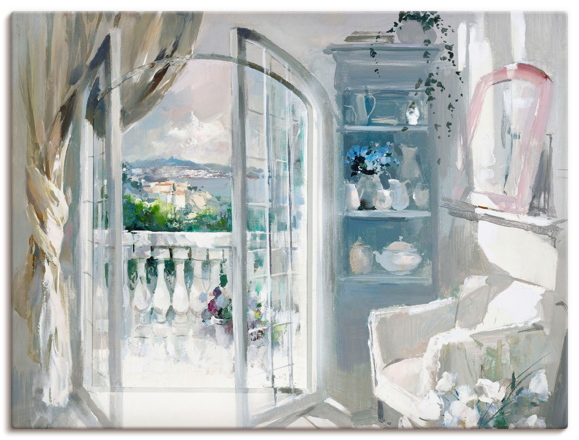 Artland Wandbild Sonniger Raum, Fensterblick (1 St), als Leinwandbild, Wandaufkleber oder Poster in versch. Größen