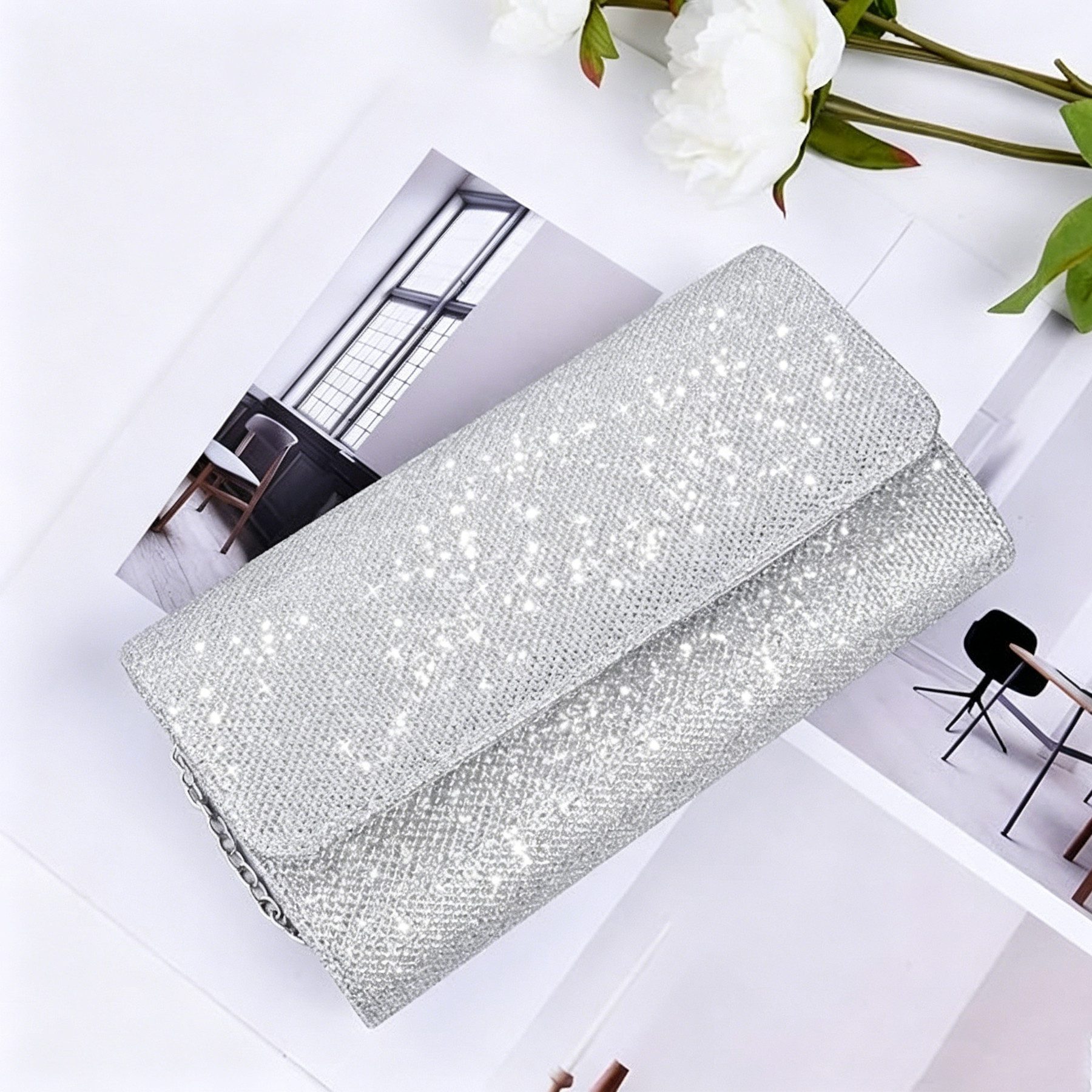 Keyura Abendtasche Damen Clutch Glitzer Abendtasche mit Abnehmbarer Kette (Elegante Kettentasche Crossbody Schultertasche, für Hochzeit, Party, Date, Ball, Fest – Bild 3 von 5