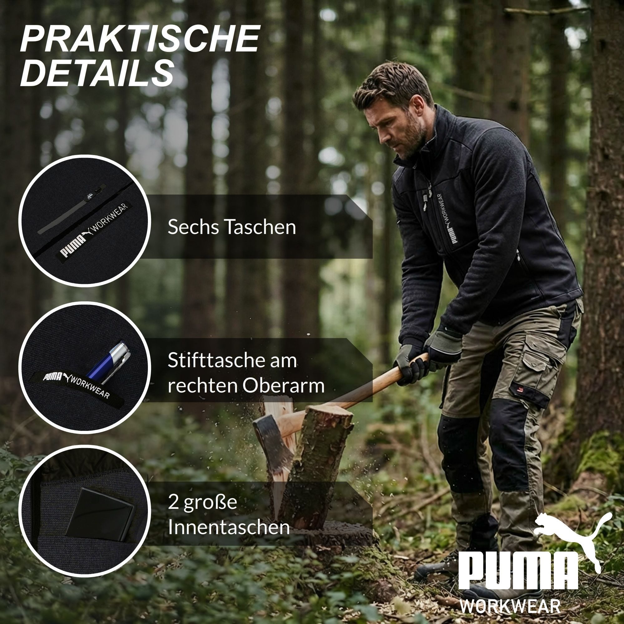 PUMA Workwear Fleecejacke Strickfleecejacke mit Stehkragen, verlängertes Rückenteil – Bild 3 von 5