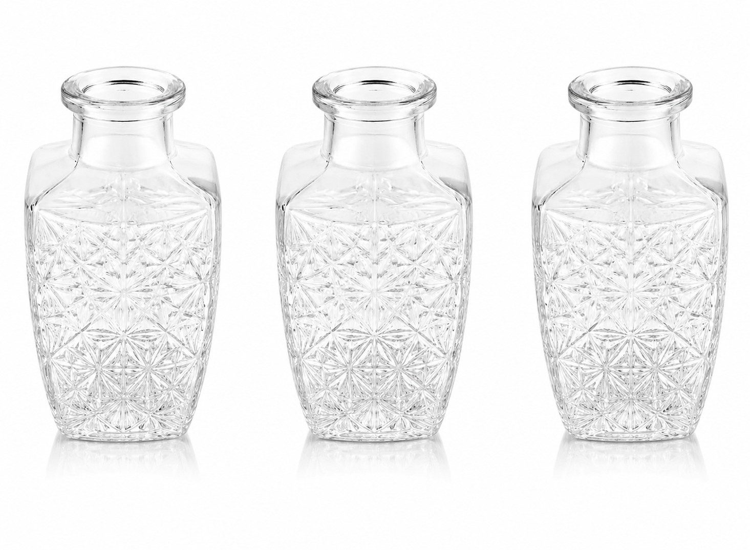CHAKS Tischvase 3er Set Glasvasen eckig Vintage – Dekovasen mit Ornament aus Glas