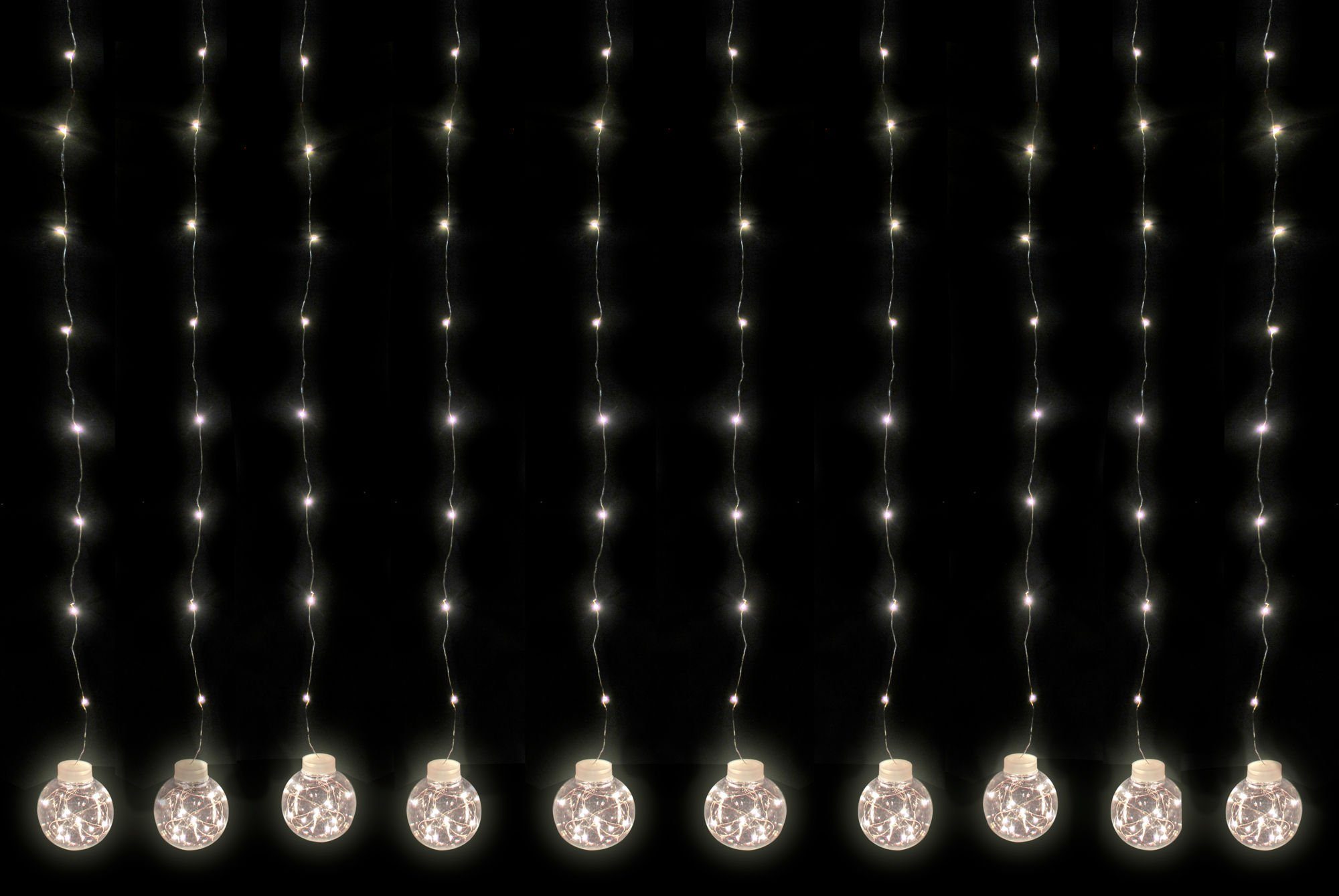 Spetebo Lichtervorhang LED Kugel Lichterkette für Fenster & Decke - 300cm,  warmweiß - ca. 300x90 cm