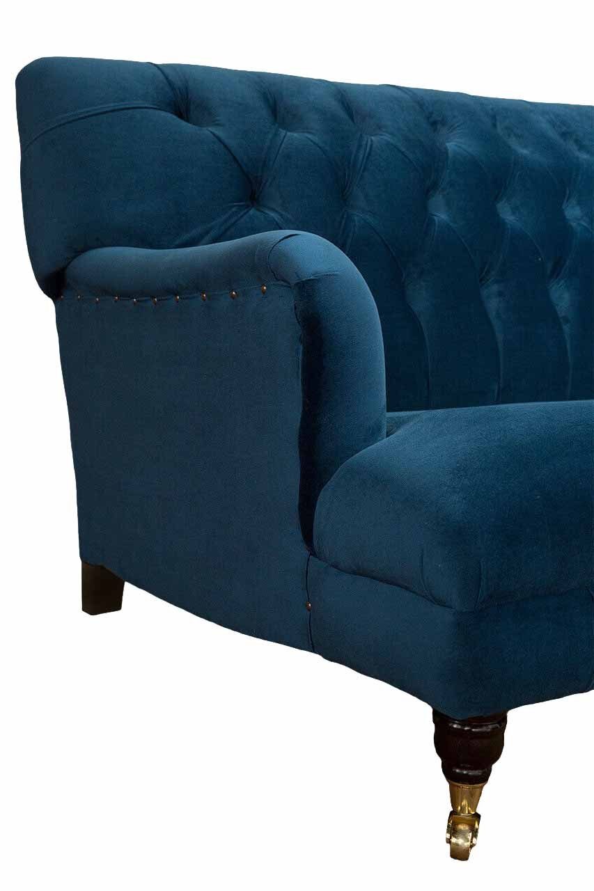 AUS HANDGEFERTIGT 4-SITZER SAMT CHESTERFIELD-SOFA, Chesterfield-Sofa JVmoebel MARINEBLAUEM