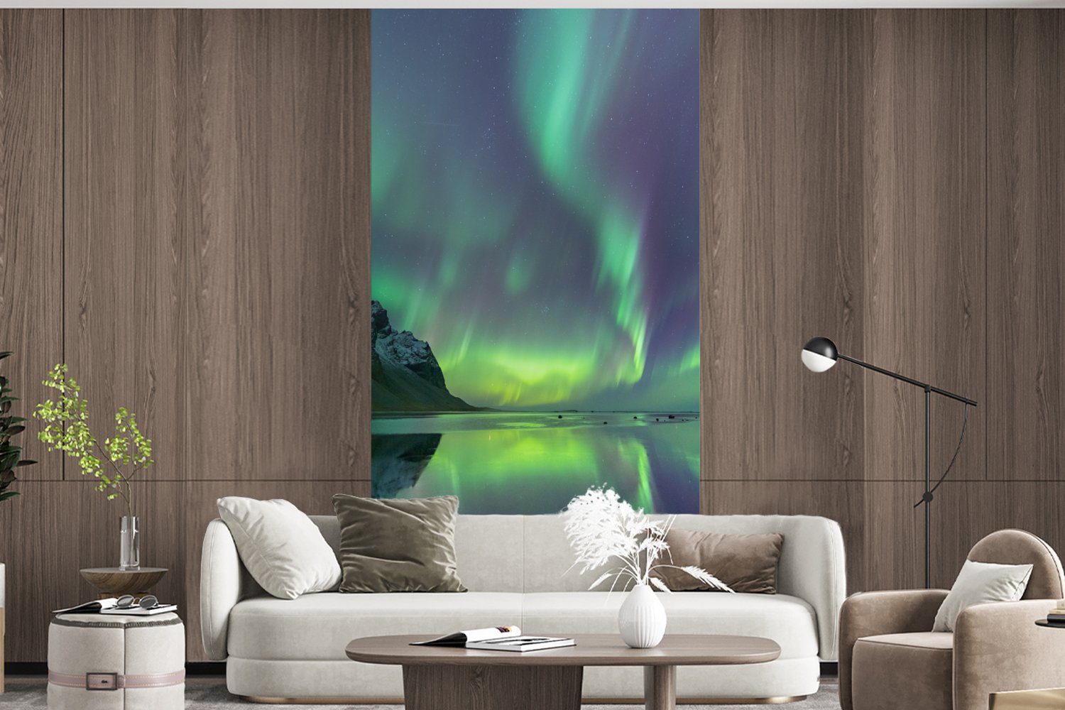 für Vliestapete Aurora (2 Wohnzimmer Schlafzimmer Fototapete Küche, - - St), bedruckt, Meer, Fototapete MuchoWow Matt, Nacht