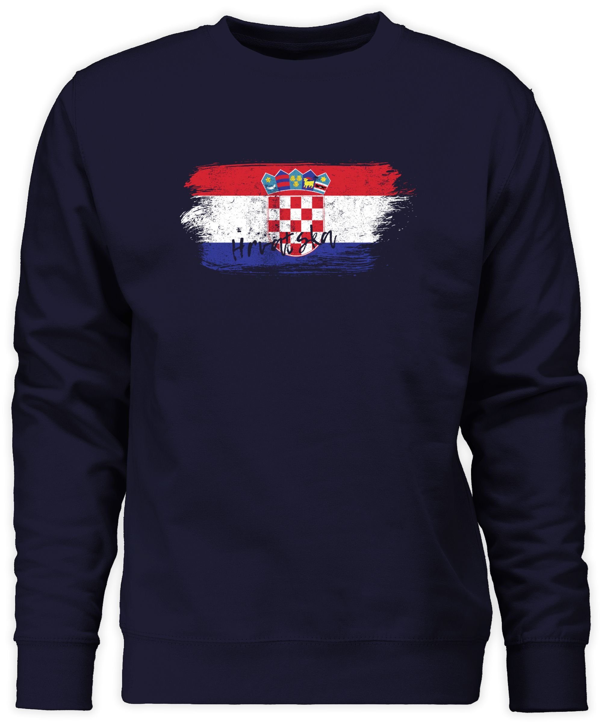 2024 Sweatshirt Dunkelblau Kroatien Fussball Vintage (1-tlg) Shirtracer EM 3