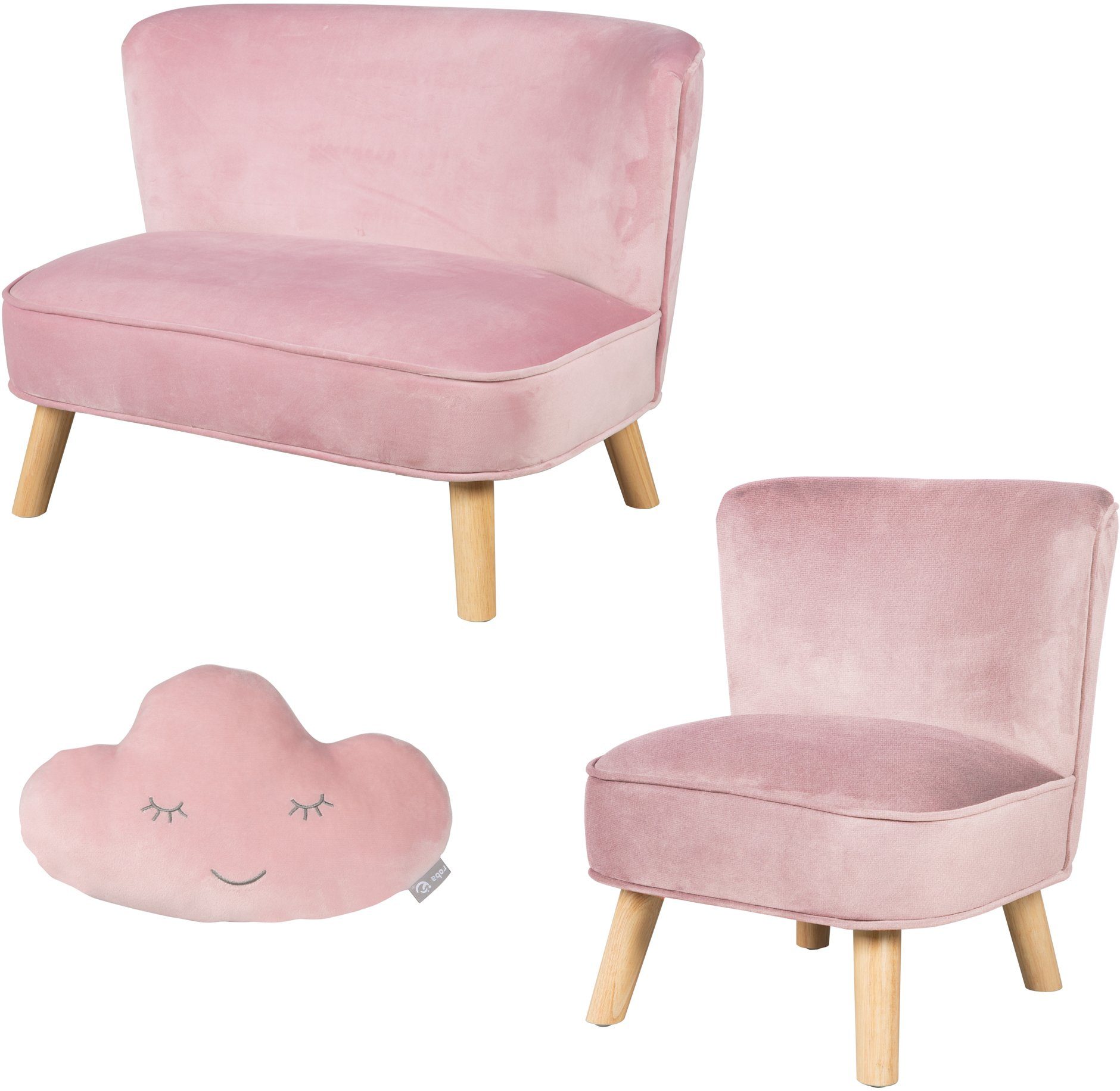 roba® Kindersitzgruppe Lil Sofa, (Set, 3-tlg), bestehend aus Kindersofa, Kindersessel und Dekokissen in Wolkenform rosa-mauve