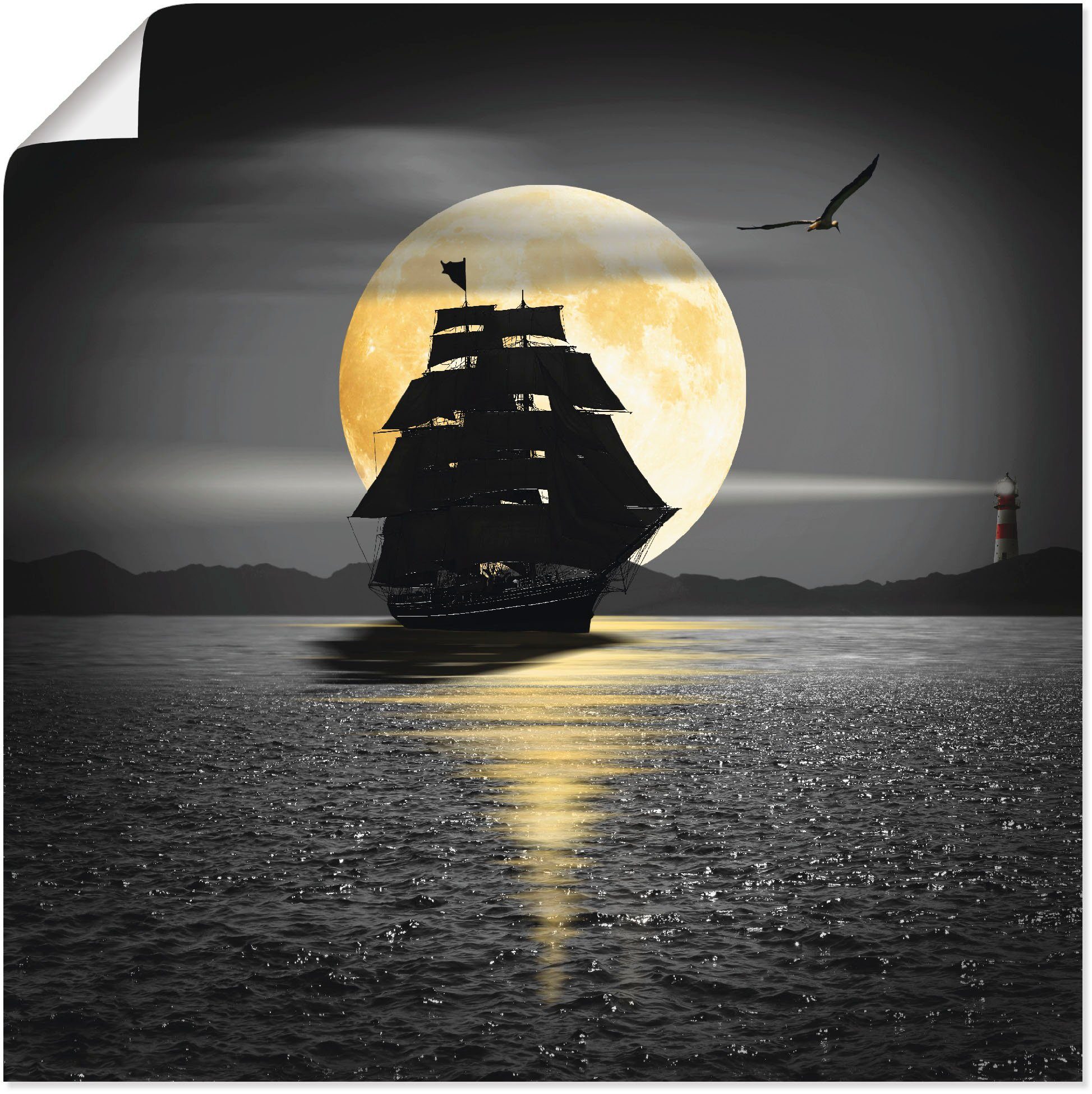 Artland Wandbild Ein Schiff mit schwarzen Segeln, Boote & Schiffe (1 St), als Leinwandbild, Wandaufkleber oder Poster in versch. Größen