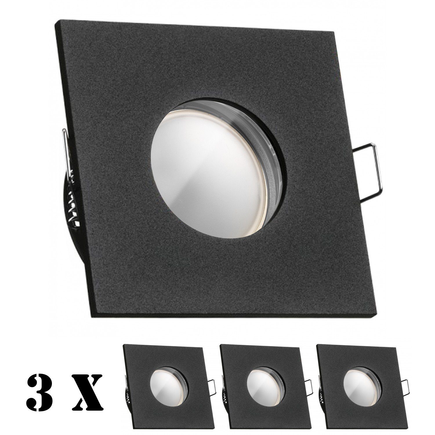 LEDANDO LED Einbaustrahler 3er IP65 LED Einbaustrahler Set extra flach in schwarz mit 5W Leuchtmi | Strahler