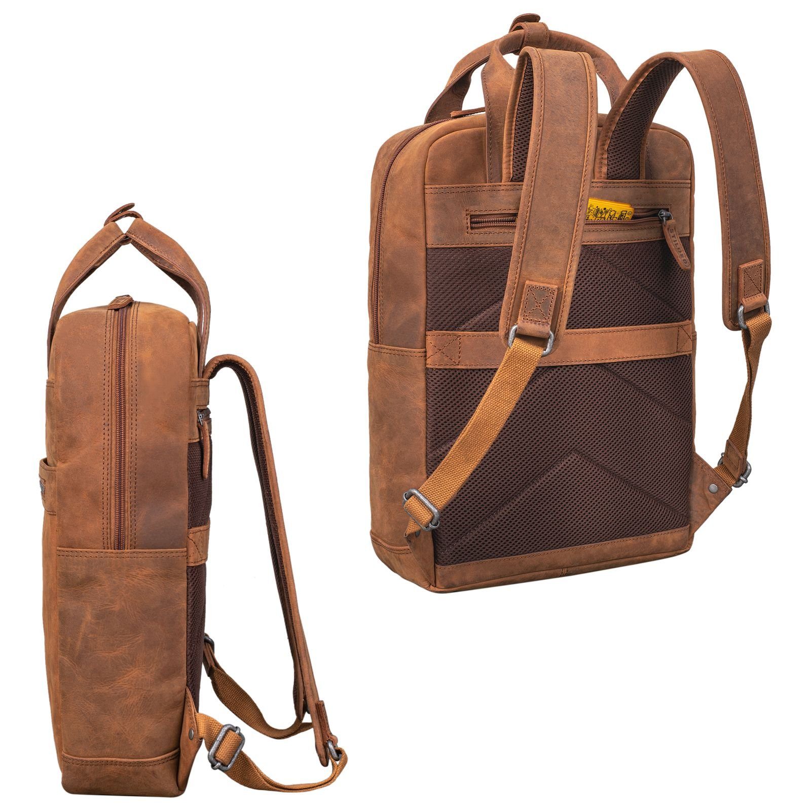 STILORD Notebook-Rucksack Laptopfach tan dunkelbraun Rucksack "Bryn" - Leder mit