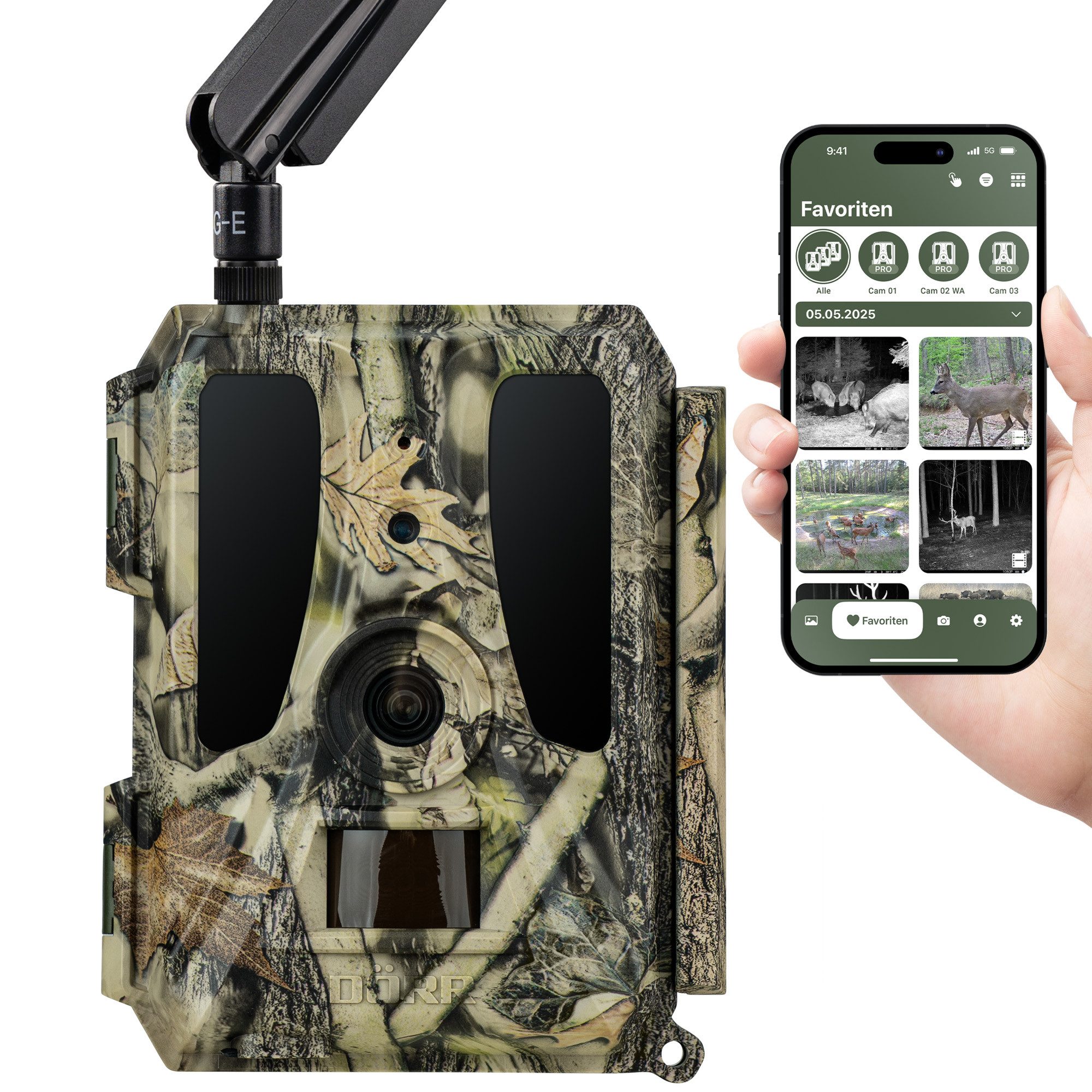 Dörr Wildkamera DÖRR Cloud Pro 4G Überwachungskamera, 60° & 100°, AA & Wiederaufladbar (Außenbereich, Innenbereich, Kein SIM-Lock, kein Abozwang, kostenlose DÖRR Cloud App)