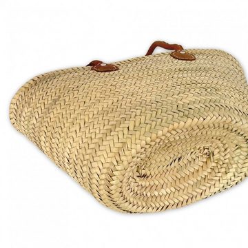 l-artisan Korbtasche, Orientalischer Tragetasche, Einkaufstasche, Strandtasche, Handgefertigt PALMTASCHE MIT LANGEN LEDERGRIFFEN BASIC-2