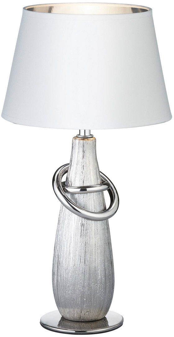 TRIO Leuchten Schreibtischlampe Thebes, Warmweiß, E14 Tischleuchte mit Keramikfuß und Stoffschirm Ø 20cm