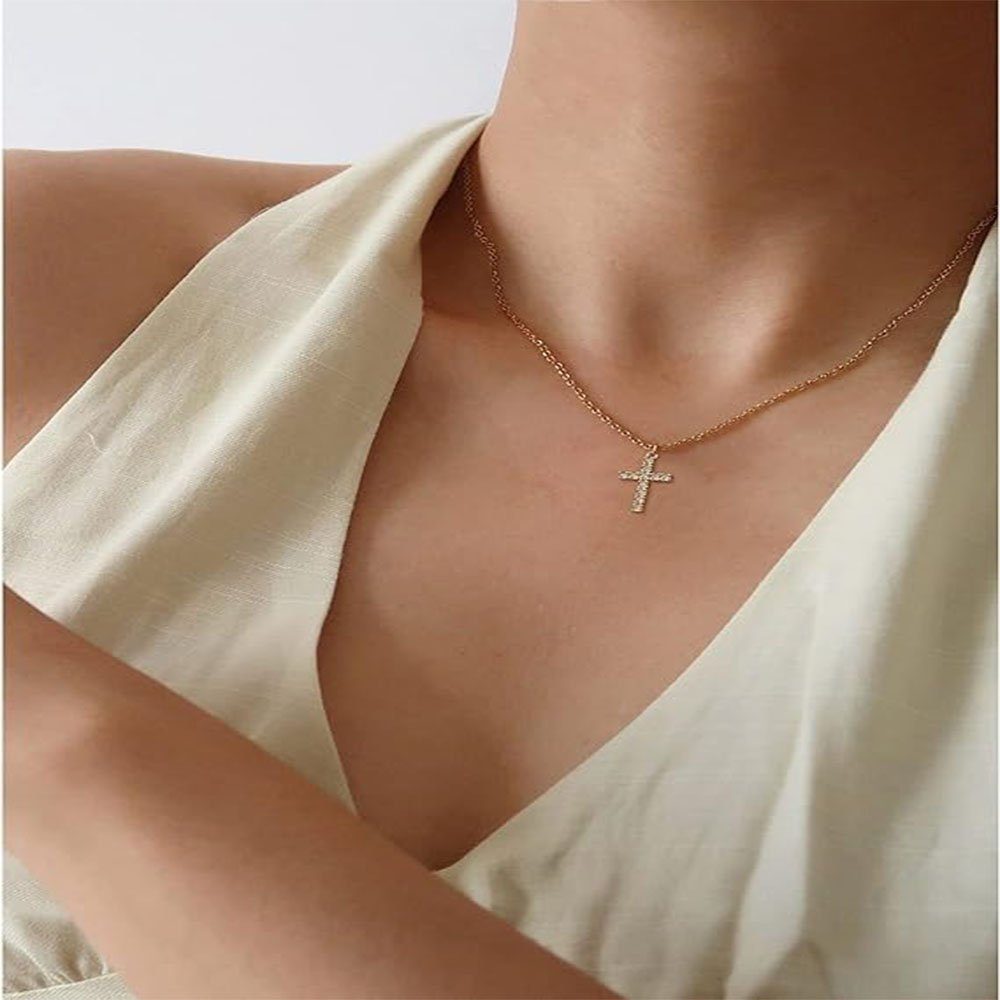 Gold Choker (1-tlg) Haiaveng Charm-Kette überzogene Kreuz Halskette 18k einfache Anhänger