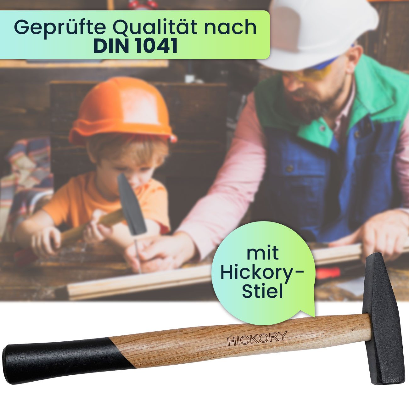 Brüder Mannesmann Werkzeuge Hammer Schlosserhammer 300g, Hickory-Stiel DIN 1041 Werkzeugstahl Stahlkopf, Schlosserhammer mit bruchsicherem Holzstiel für ideale Schlagdämpfung