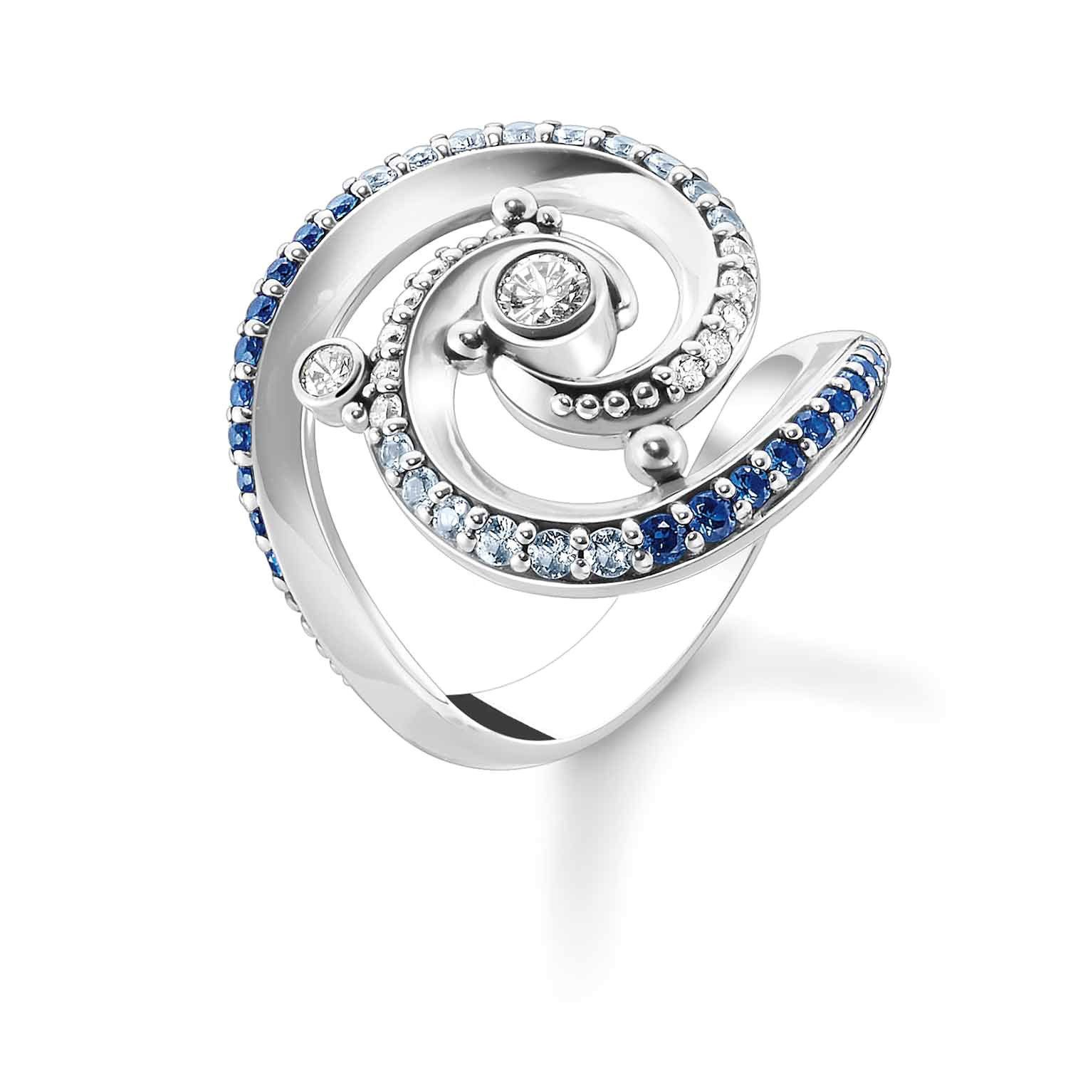 THOMAS SABO Silberring Silberring für Damen Welle mit Blauen Steinen | Silberringe