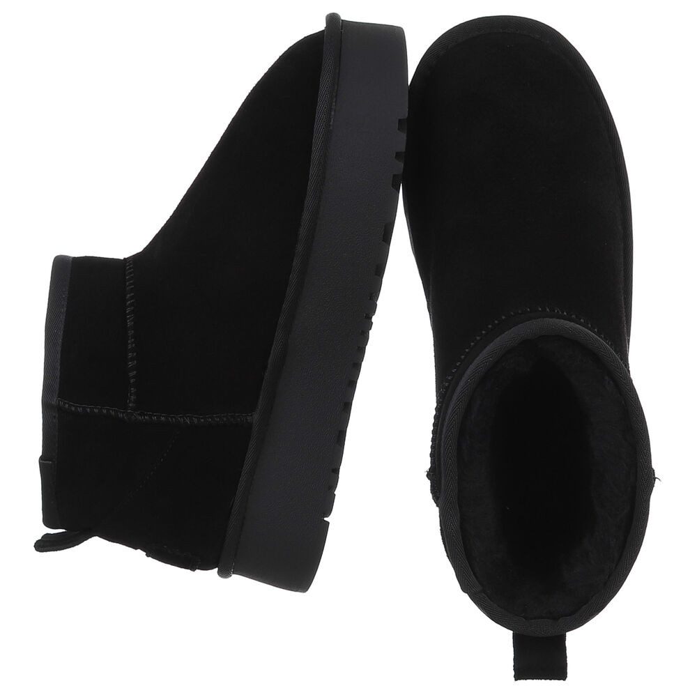 Ital-Design Bequemer Plattform-Echtleder-Schuh für Alltag und Freizeit Snowboots (90471201) Flach Plateaustiefeletten in Schwarz
