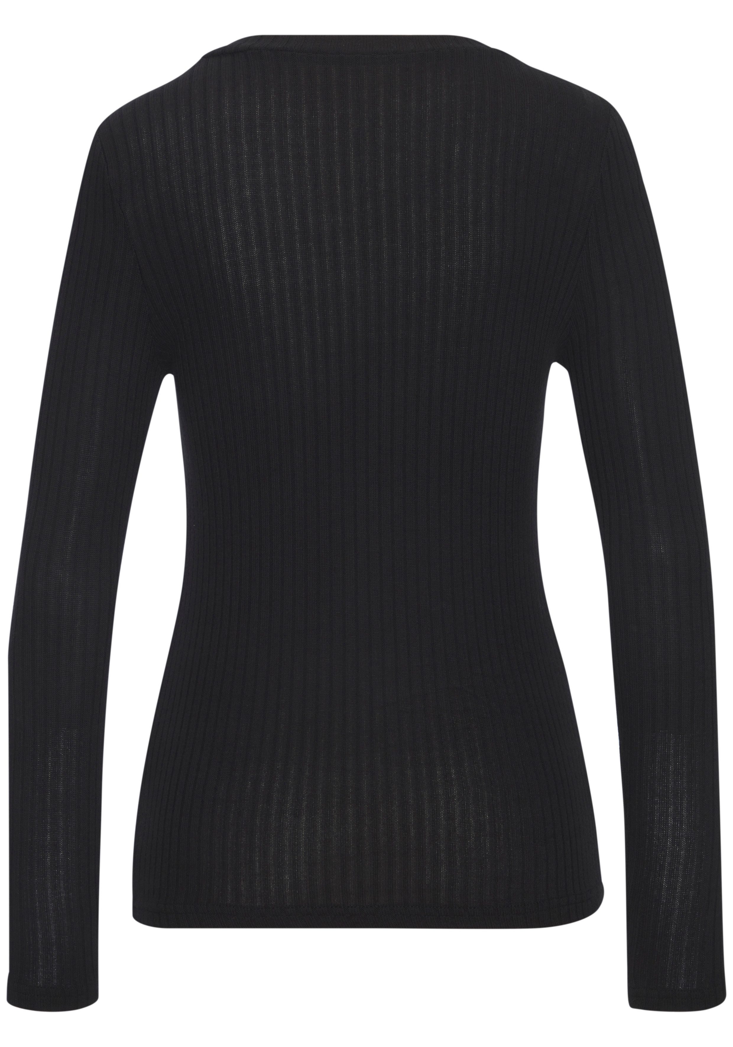 LASCANA Langarmshirt mit kurzer Knopfleiste aus weicher Viskose-Ripp-Qualität