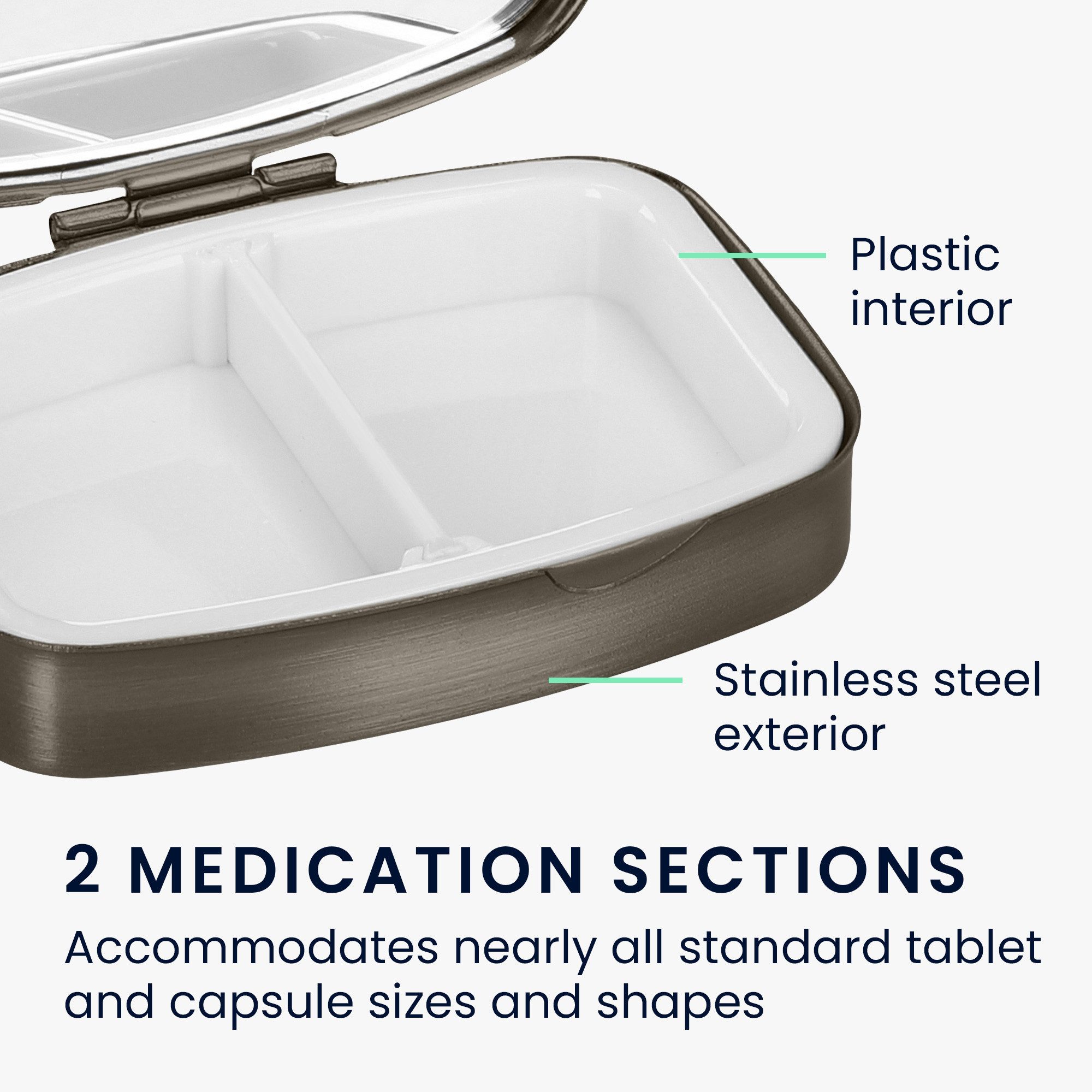 kwmobile Pillendose 2x Edelstahl Tablettenbox mit 2 Fächern - 5,5 x 4 x 1,5cm (2 St), Pillendose klein Tablettendose Tragbare Pillenbox Medikamentenbox Dose