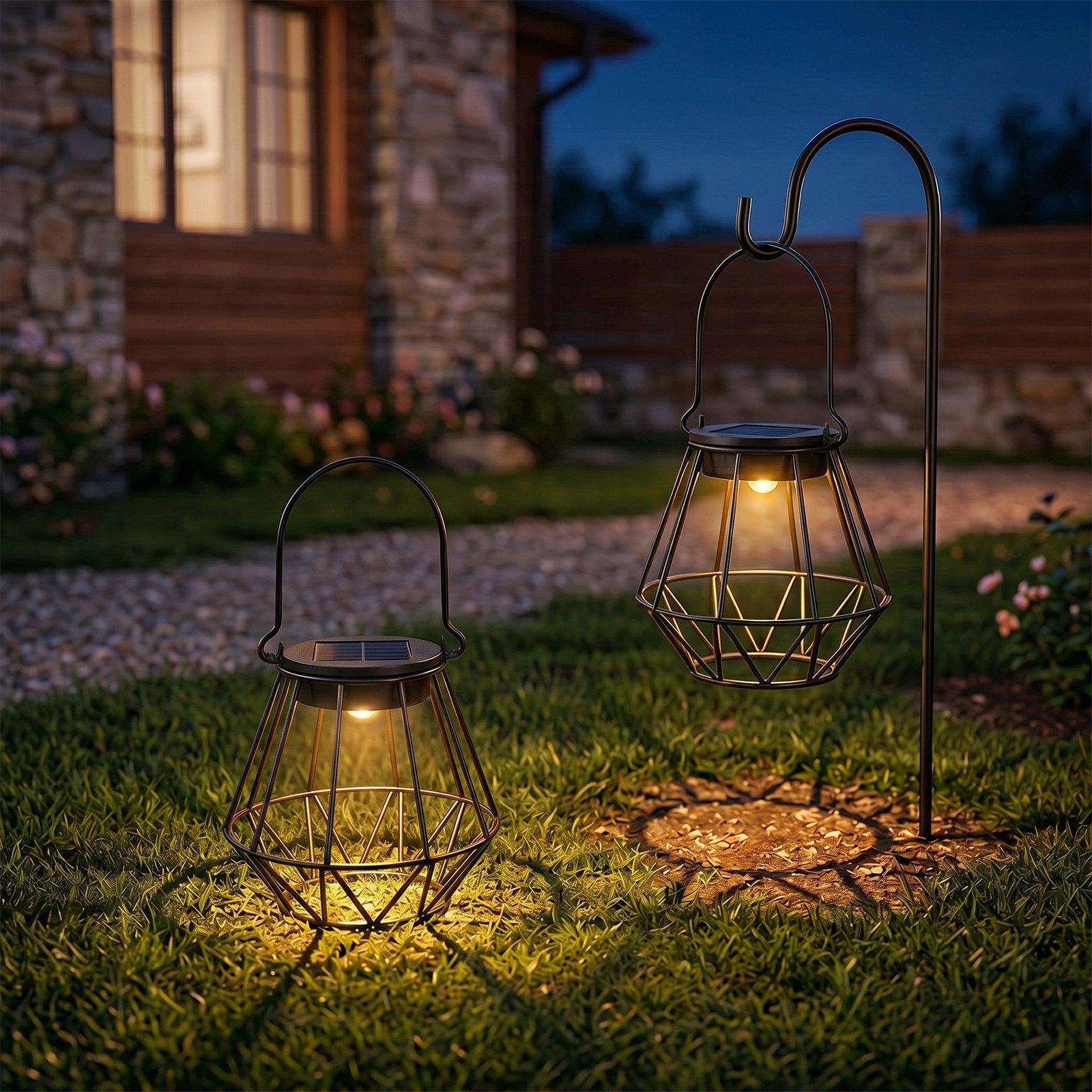 Kimjo LED Solarleuchte Hängende IP65 Solar-Außenlaternen für Balkon Terrasse, LED Lampenperlen, Warmweiß, Solarbetrieben, IP65 wetterfest, hängend & stehend nut – Bild 4 von 5