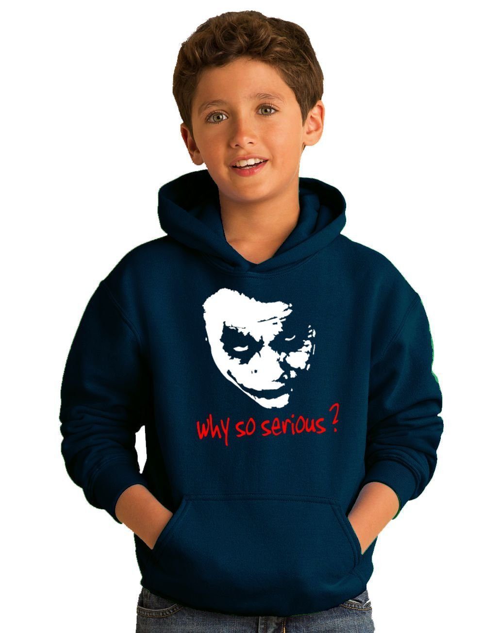 Jungen so Why coole-fun-t-shirts Hoodie mit + serious Kanguruhtasche mit Mädchen ? Sweatshirt Joker Hoodie Kapuze