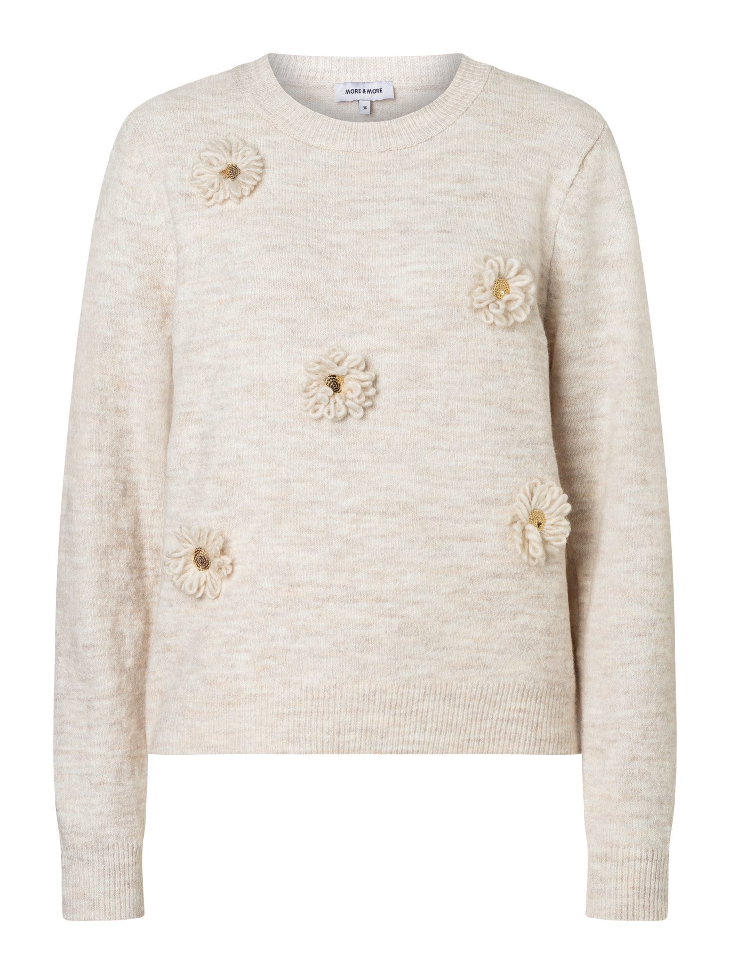 MORE&MORE Rundhalspullover süßer, melierter Kuschelpullover, Blüten