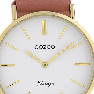 OOZOO Quarzuhr Oozoo Damen Armbanduhr Timepieces Analog, (Analoguhr), Damenuhr rund, groß (ca. 40mm) Lederarmband, Fashion-Style