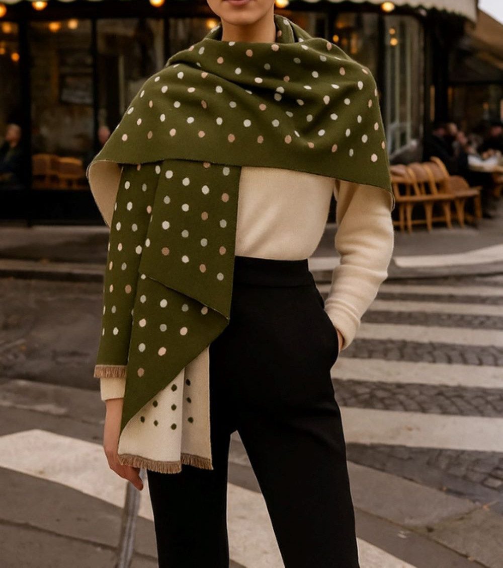 Fashion Scarf World Modeschal Weicher Wollschal mit Wendefunktion und filigranem Punktmuster, Angenehm weich, leicht und wärmend