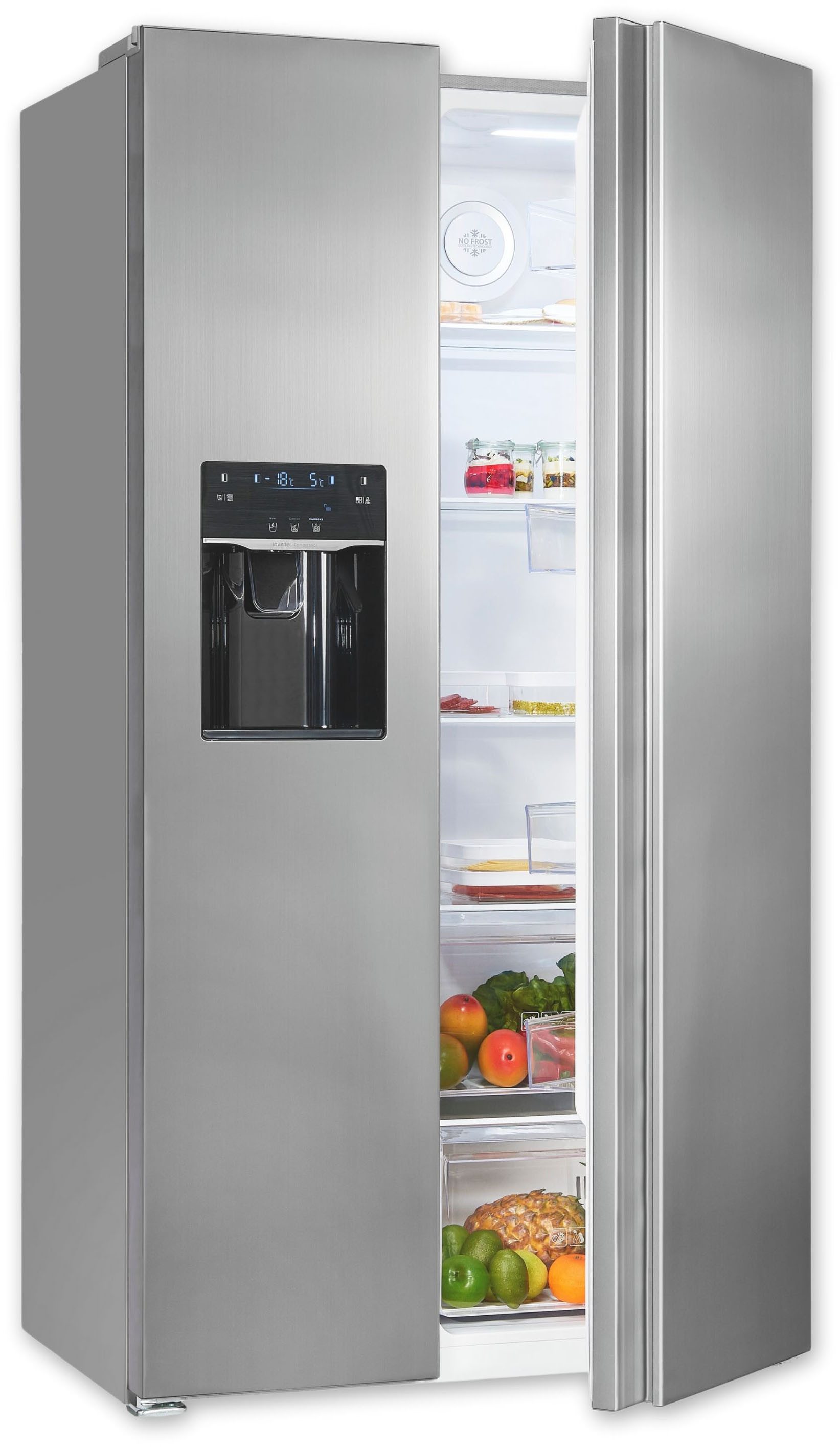 exquisit Side-by-Side SBS520-CF-040E inoxlook, 177 cm hoch, 90 cm breit