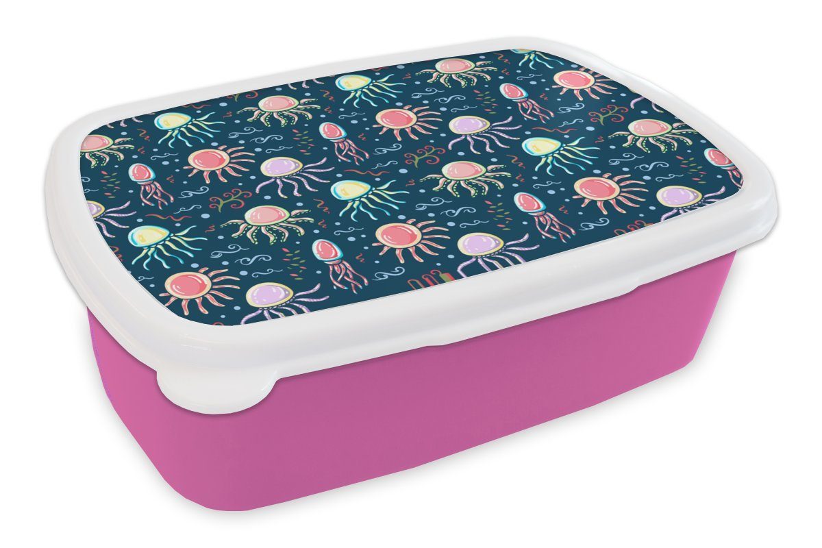 MuchoWow Lunchbox Design - Tiere - Qualle, Kunststoff, (2-tlg), Brotbox für Erwachsene, Brotdose Kinder, Snackbox, Mädchen, Kunststoff rosa