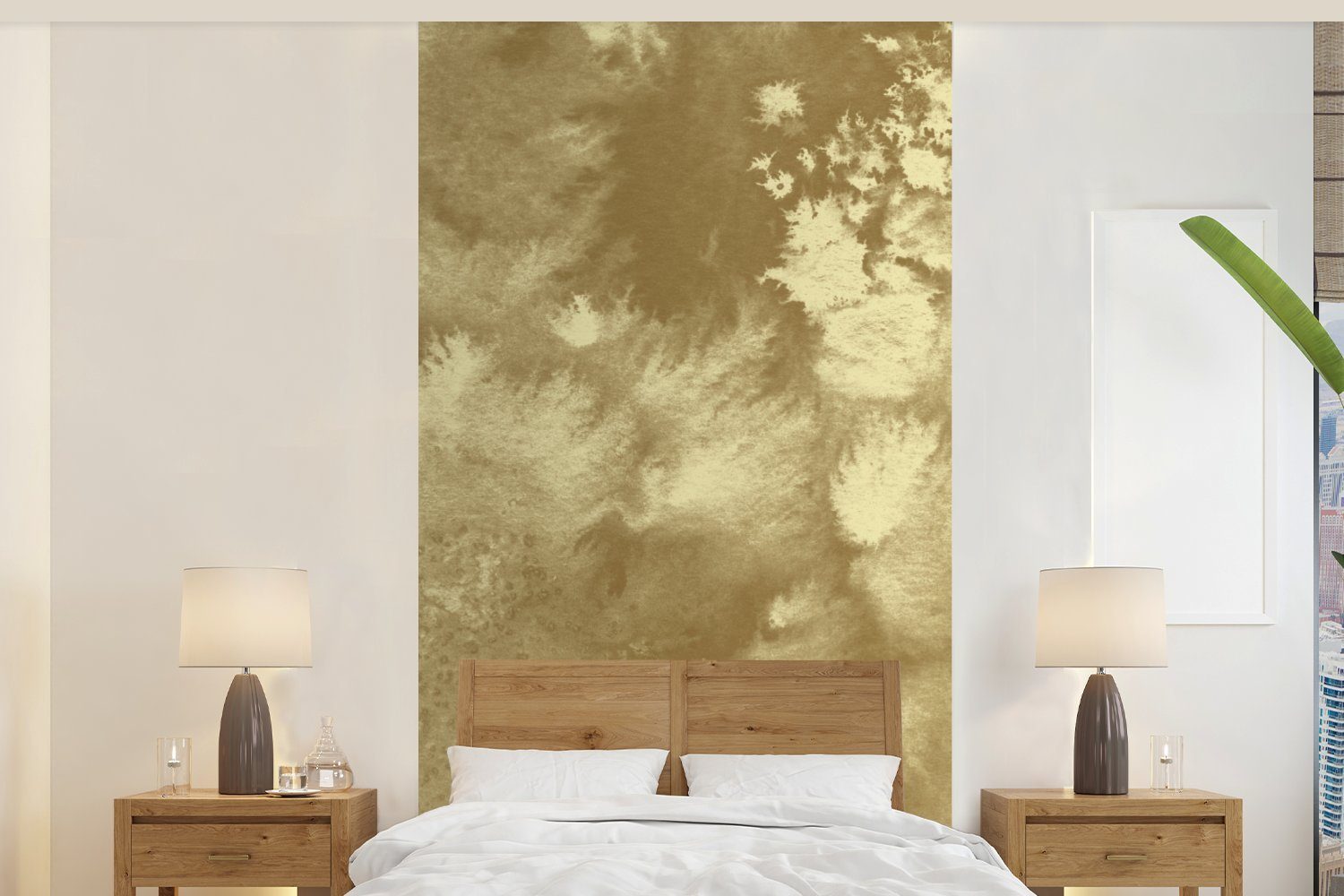 MuchoWow Fototapete Gold - Schlafzimmer Wohnzimmer Abstrakt, Farbe für Fototapete Vliestapete Küche, (2 bedruckt, - Matt, St)