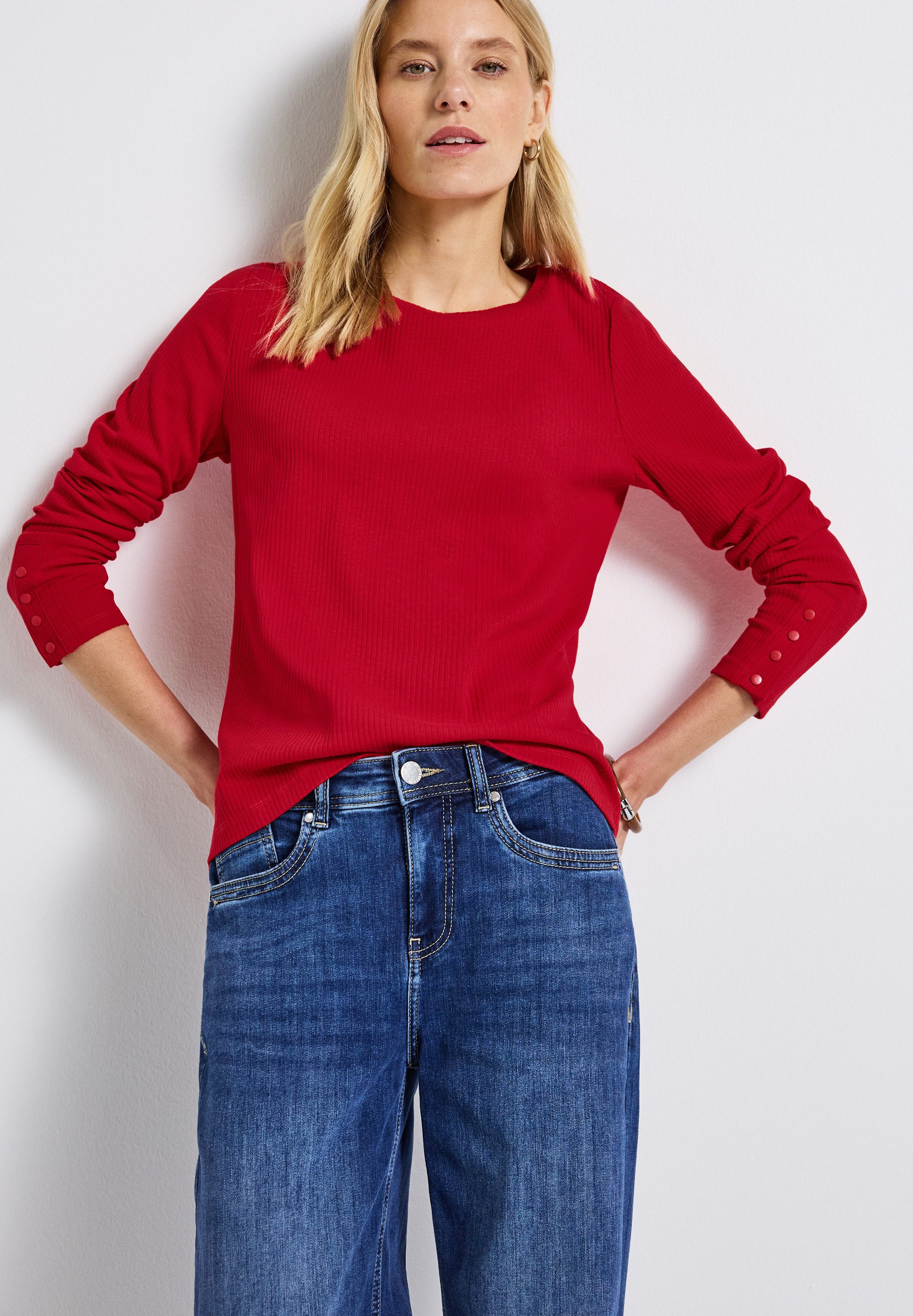 STREET ONE Langarmshirt mit Rippstruktur und günstig online kaufen