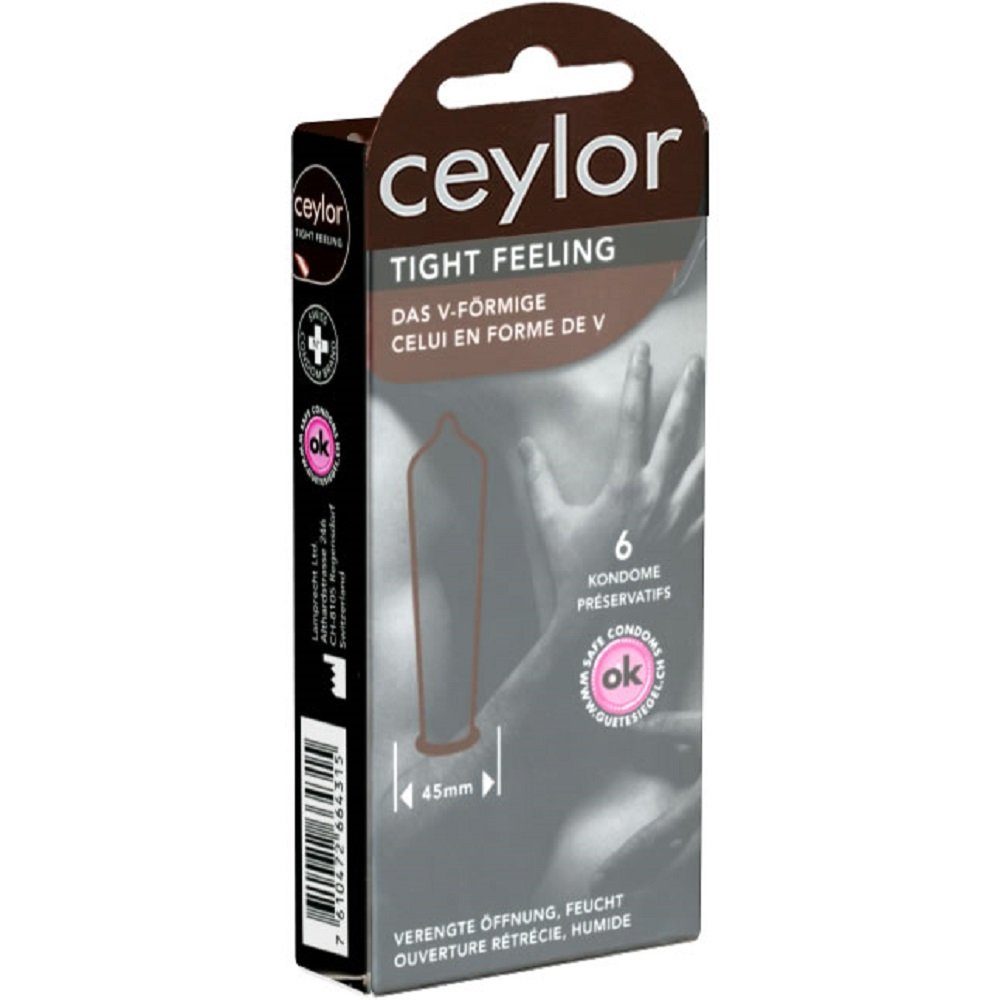 Ceylor Kondome Tight Feeling (mit extra enger Öffnung) Packung mit, 6 St., im hygienischen "Dösli", einfach zu öffnen, schnelleres Überziehen