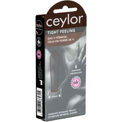 Ceylor Kondome Tight Feeling (mit extra enger Öffnung) Kondome die nicht abrutschen, Packung mit, 6 St., extra enge Kondome, Premium-Qualität aus der Schweiz, im hygienischen "Dösli", einfach zu öffnen, schnelleres Überziehen