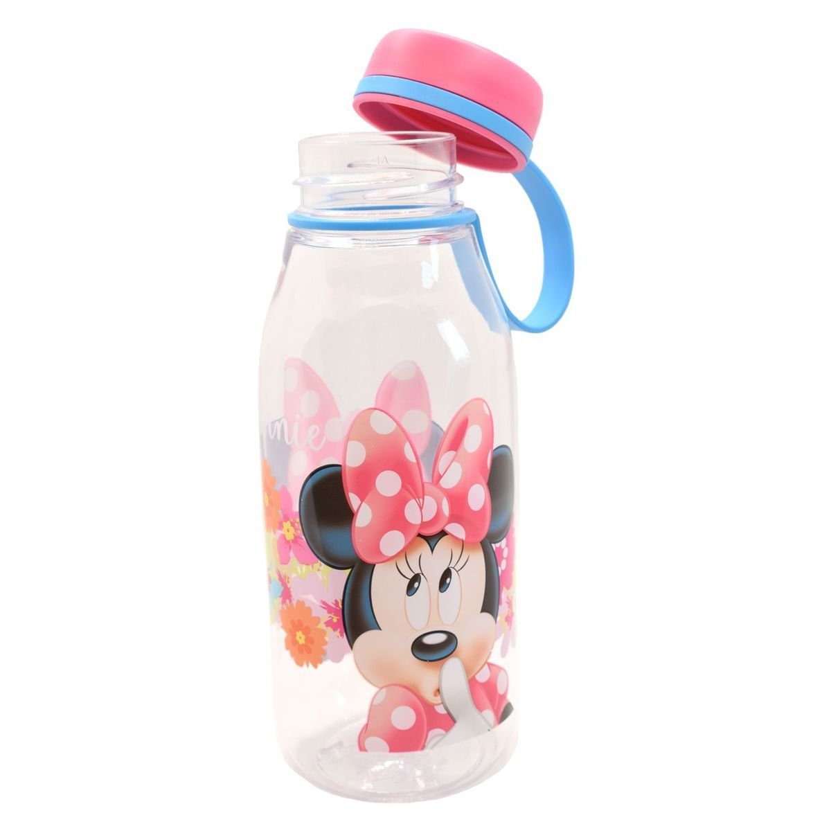 mit Rosa Stor Disney Transparent Maus Trinkflasche 460ml Deckel Minnie Trinkflasche
