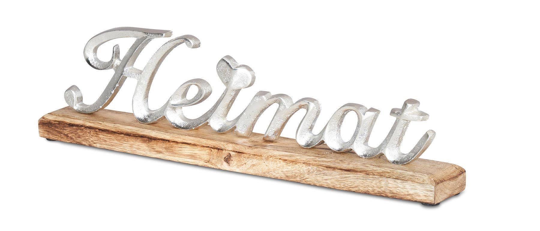 Metall Tischdeko Levandeo® Heimat Mango Holz L40cm Silber Schriftzug Deko-Schriftzug, Deko