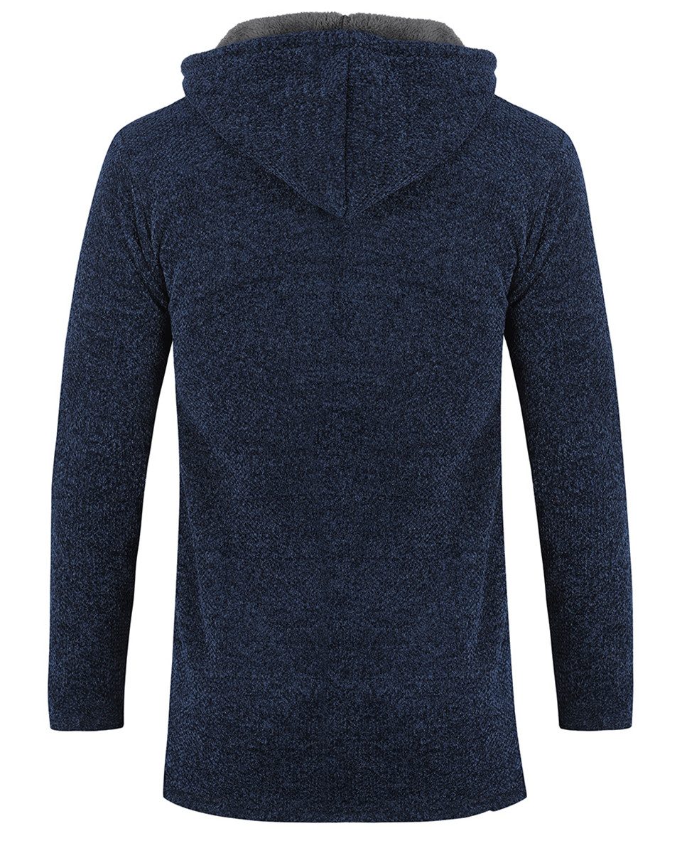Allthemen Cardigan Herren Strickjacke mit Kapuze Lang Gefüttert Grobstrick Cardigan