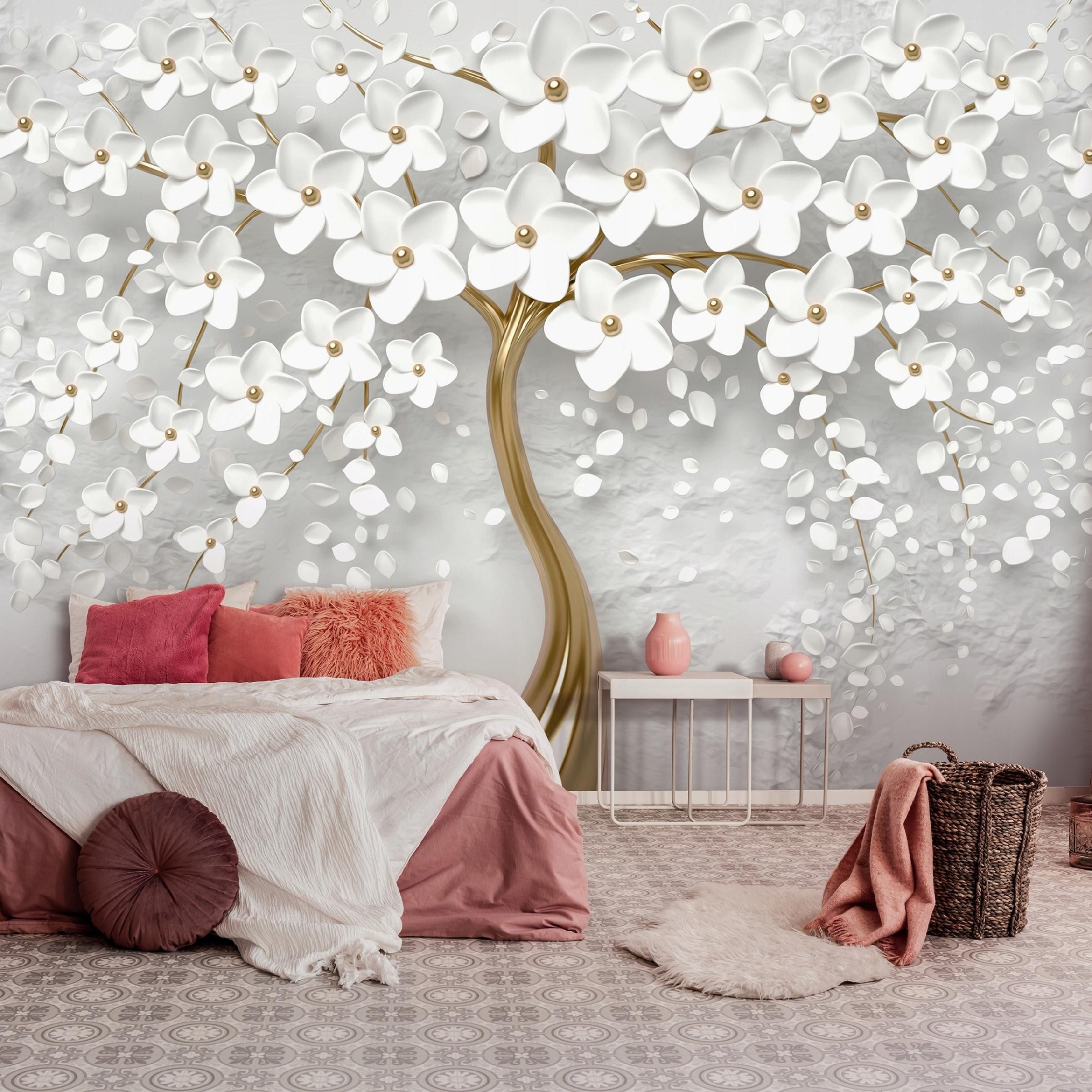 Wallarena Leinwandbild Baum Blumen Abstrakt Natur Schlafzimmer, Wohnzimmer 120x80 cm, Baum, 120 x 80 cm