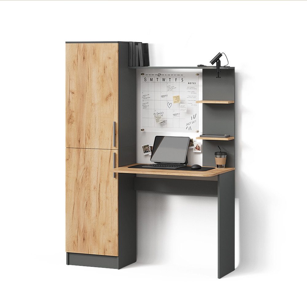 Livinity® Schreibtisch Rina, Anthrazit/Goldkraft Eiche, 122.9 x 168 cm günstig online kaufen