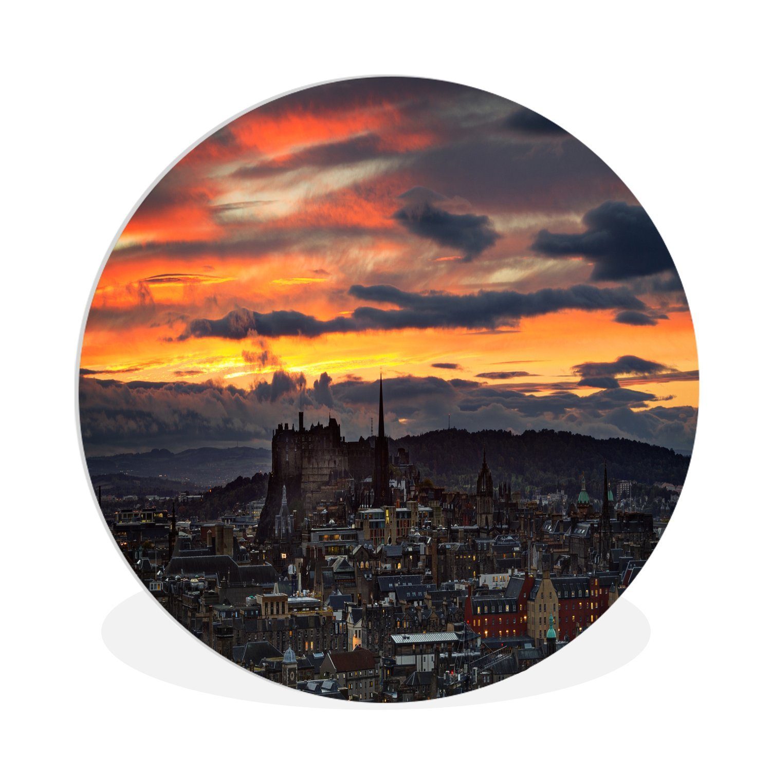 Forex, Wandbild, cm Horizont (1 Kreis Wohnzimmer, - Edinburgh, Wanddekoration Rundes St), Architektur MuchoWow - 30x30 Gemälde