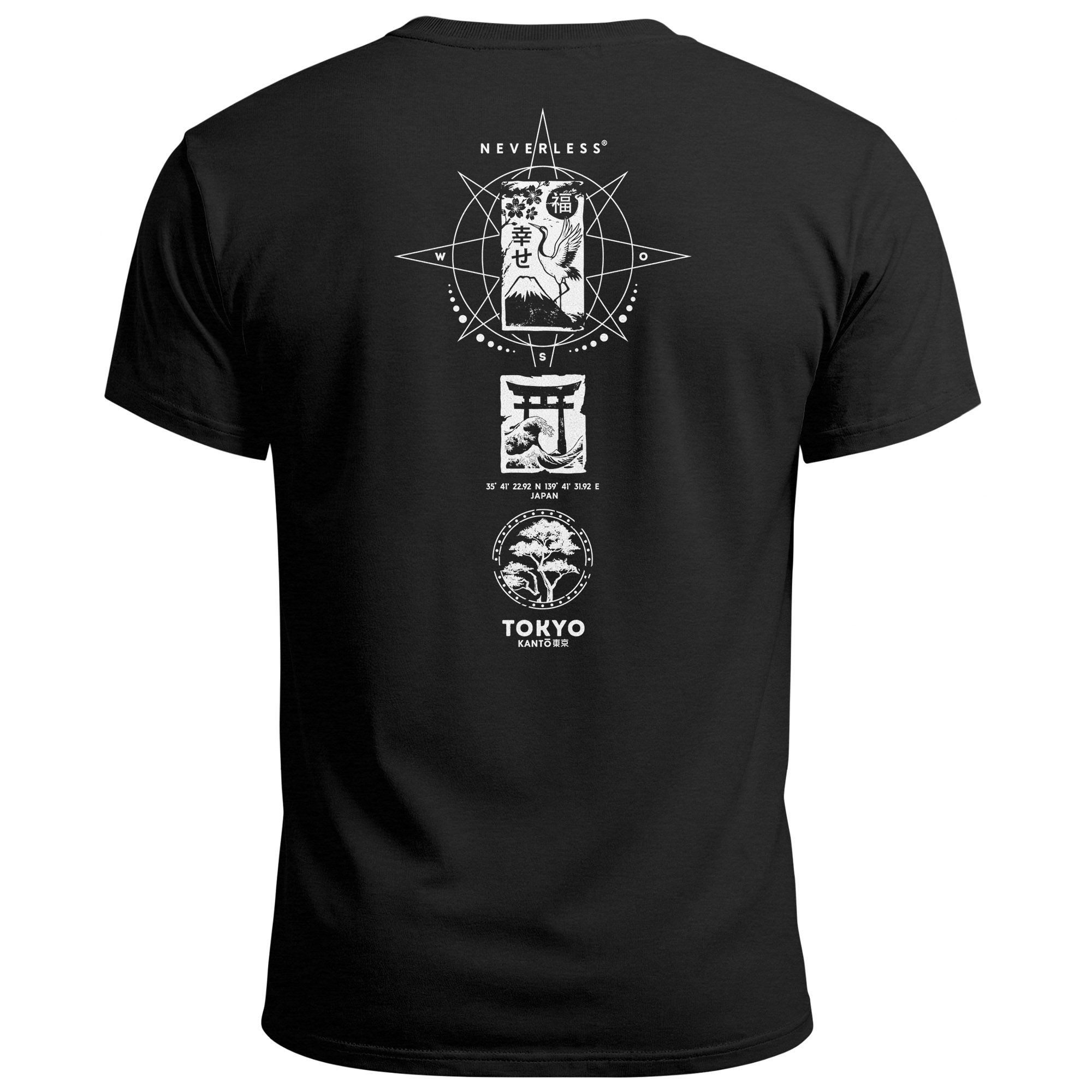 Print-Shirt Backprint T-Shirt Herren Tokyo Japan Asien Symbole Kranich Welle