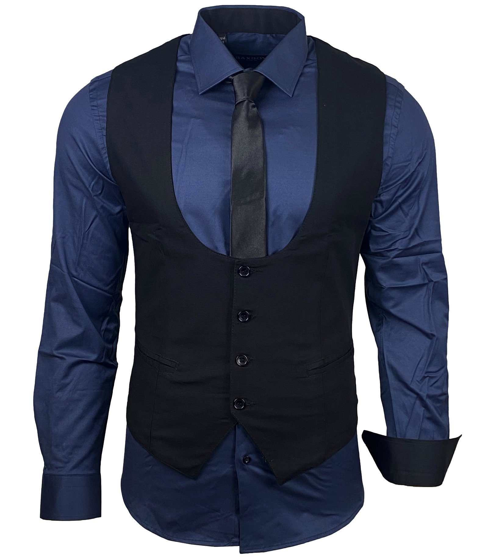Baxboy Langarmhemd Baxboy Hemd/Weste/Krawatte Set Business Herrenanzug-Set HWKR B-101