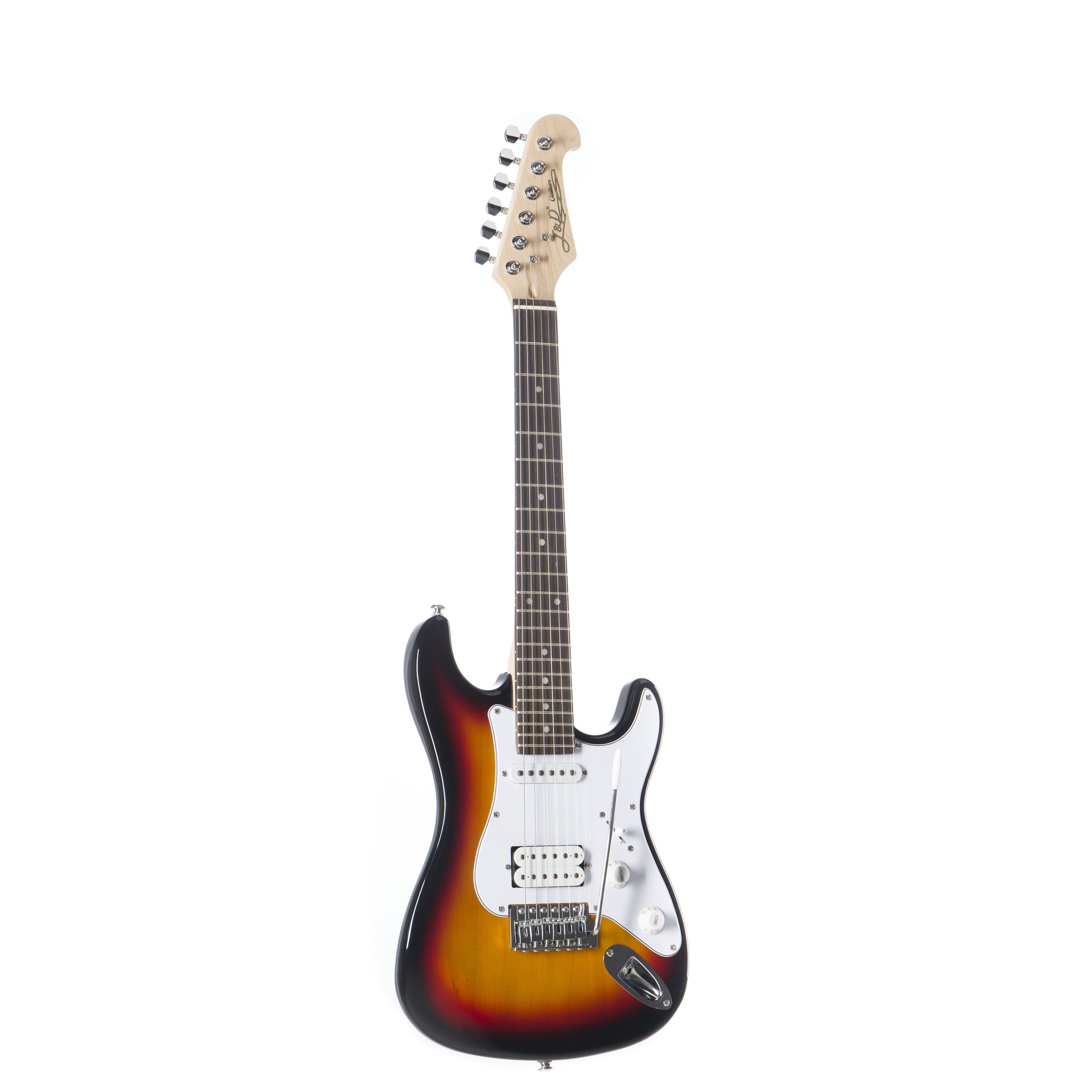 J & D E-Gitarre, E-Gitarre 3/4 elektrische Gitarre für Anfänger mit Single Coil Tonabnehmer Electric Guitar in hochglanz Sunburst ST-Style Mini, E-Gitarren, ST-Modelle, E-Gitarre, 3/4 elektrische Gitarre, Single Coil Tonabnehmer