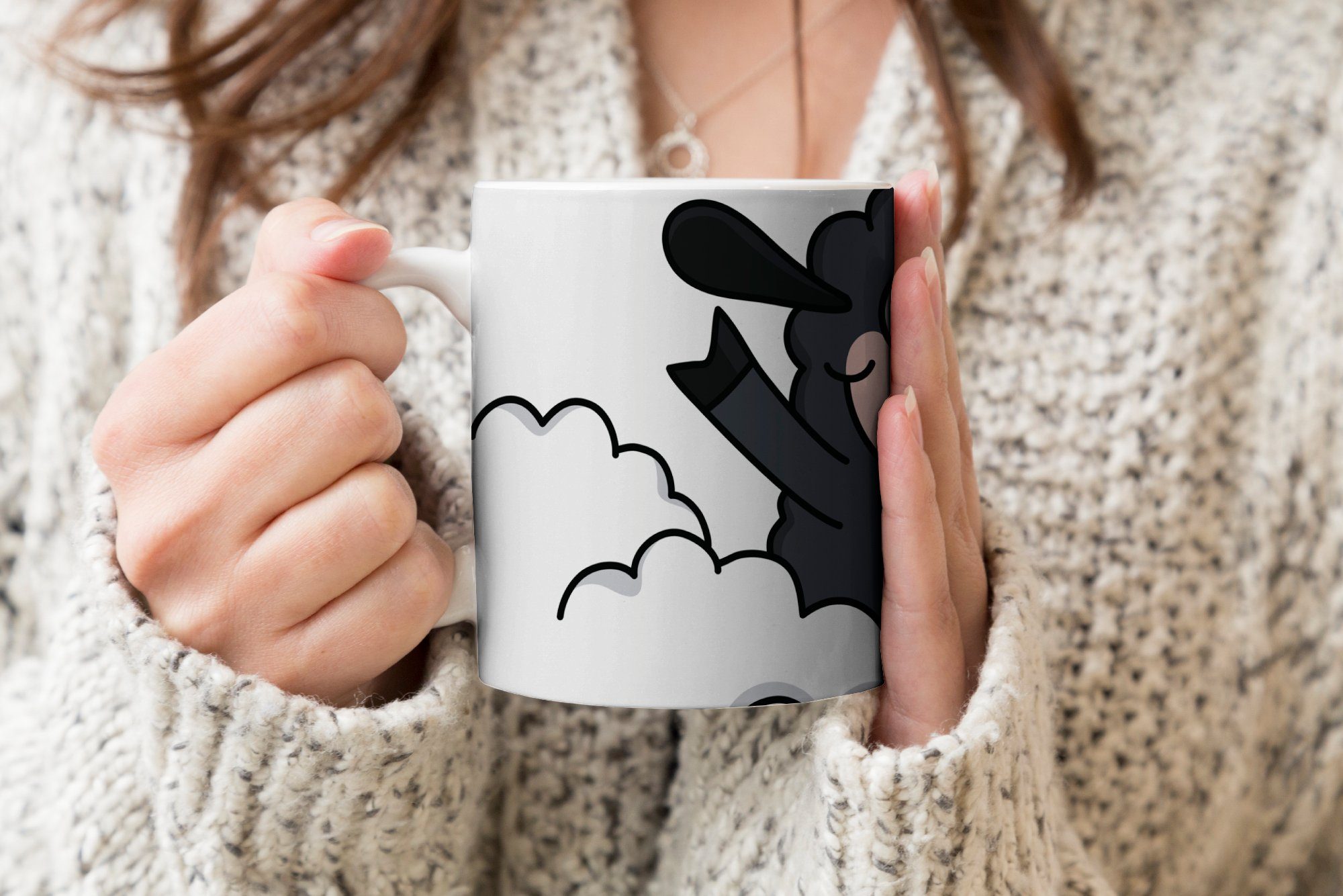 MuchoWow Kaffeetassen, Wolken, Schafes Tasse Becher, Teetasse, Illustration Geschenk den Keramik, in Teetasse, Eine schwarzen eines