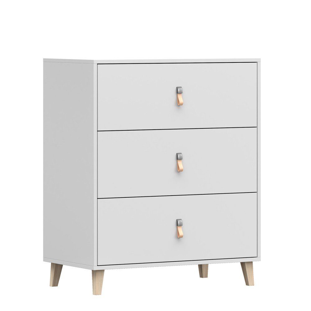 Jugendzimmer, drei Collective breit, Mehrzweckschrank cm hoch, Kommode Kinderzimmer mit Skandi Kids 96,5 Schubladen Sideboard, 80 praktisches weiss cm