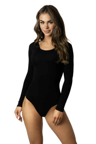 Alkato Langarmbody Bodysuit Damenbody mit Rundhalsausschnitt