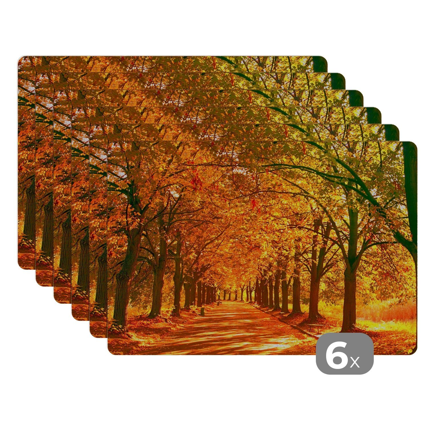 MuchoWow Platzset Wald - Herbst - Jahreszeiten - Ländlich, (6-St), Platzsets, Tischset, Abwaschbar, Tischsets, Platzdeckchen