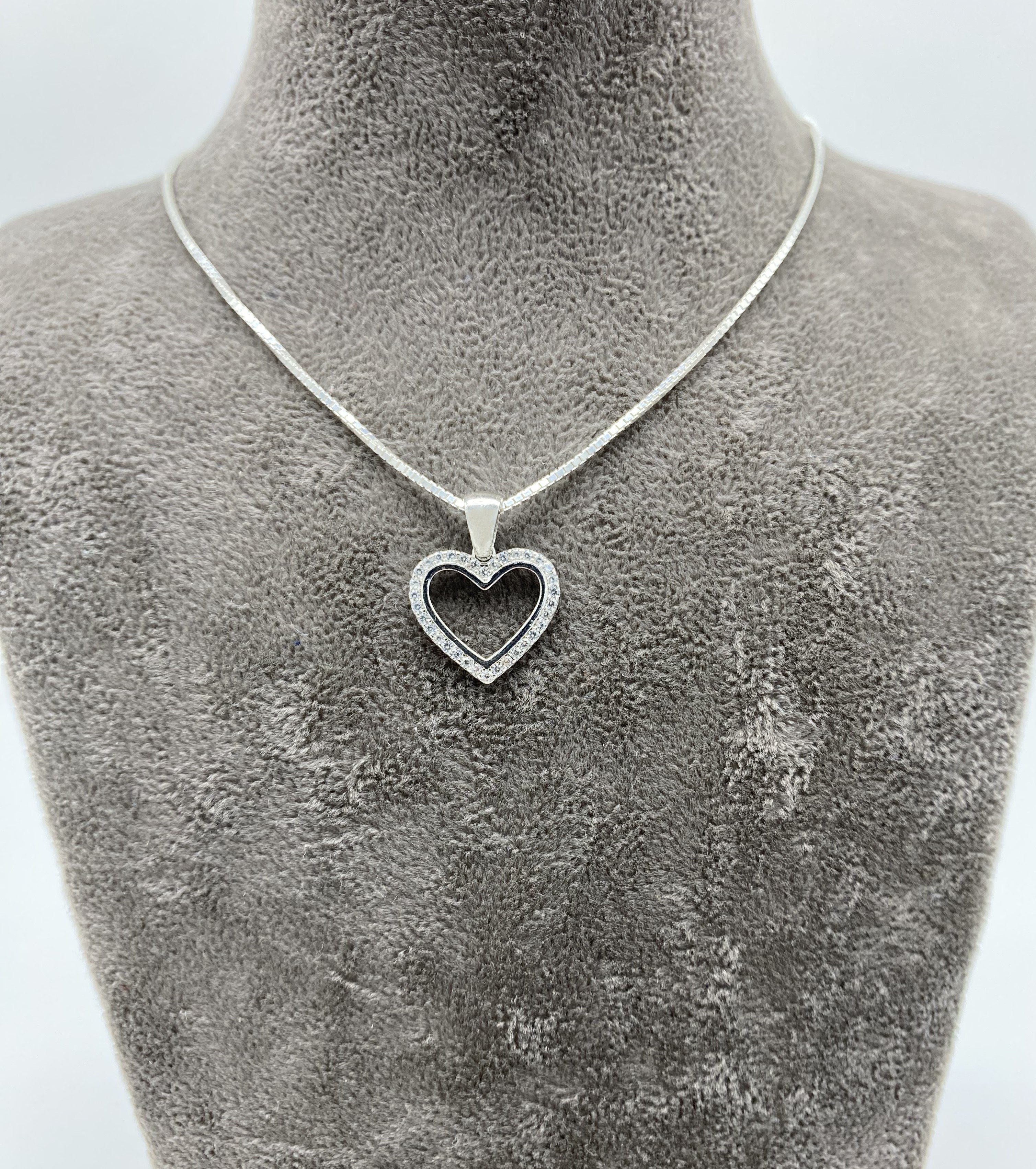 Silberkette Halskette Anhänger Schmuckbox), mit Zirkonia mit Kette (inklusive Herz NAHLE rhodiniert -
