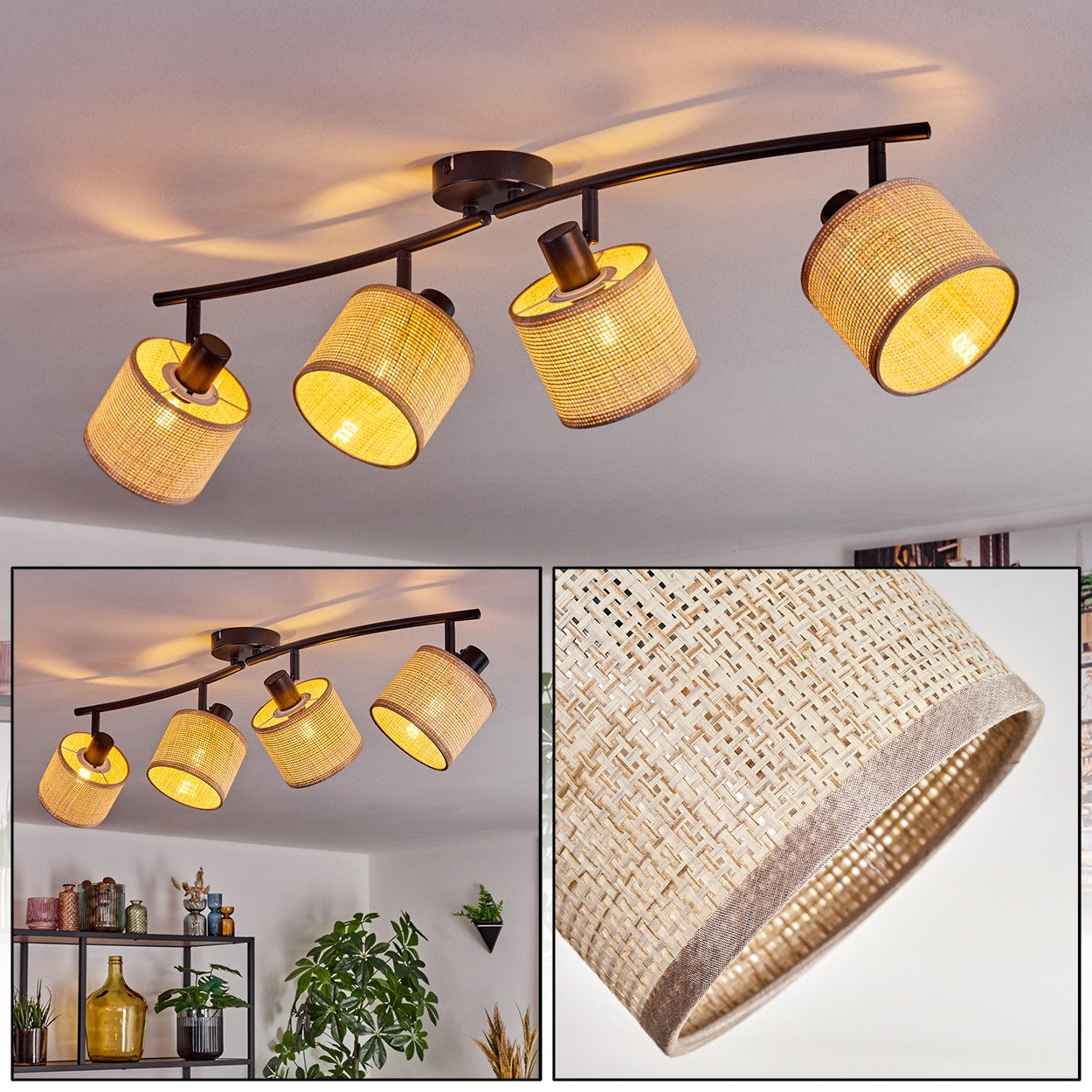 hofstein Deckenleuchte Deckenlampe aus Metall/Papiergeflecht in günstig online kaufen