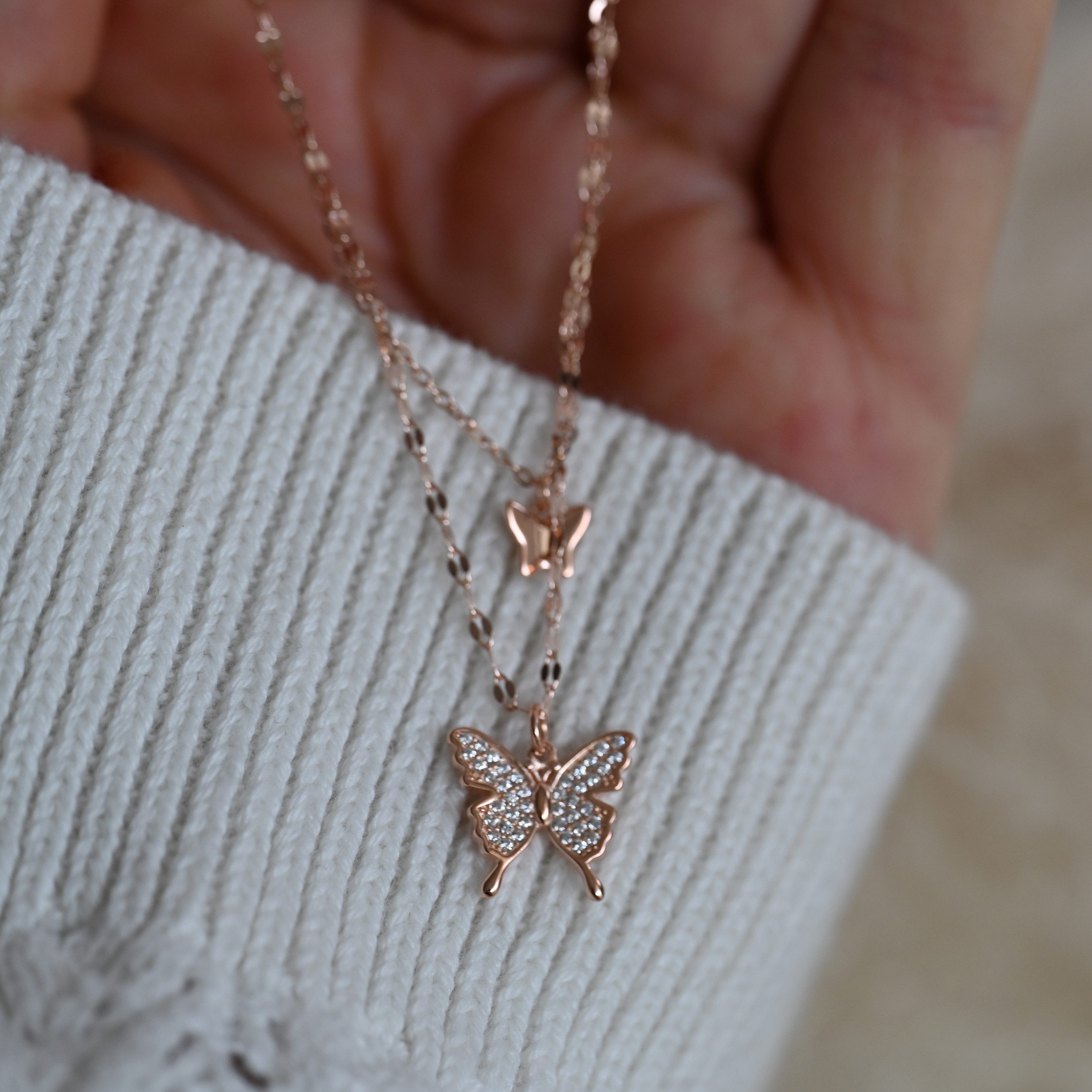 Runde Perlé Kette mit Anhänger doppelte Kette mit Schmetterling Anhänger, k günstig online kaufen