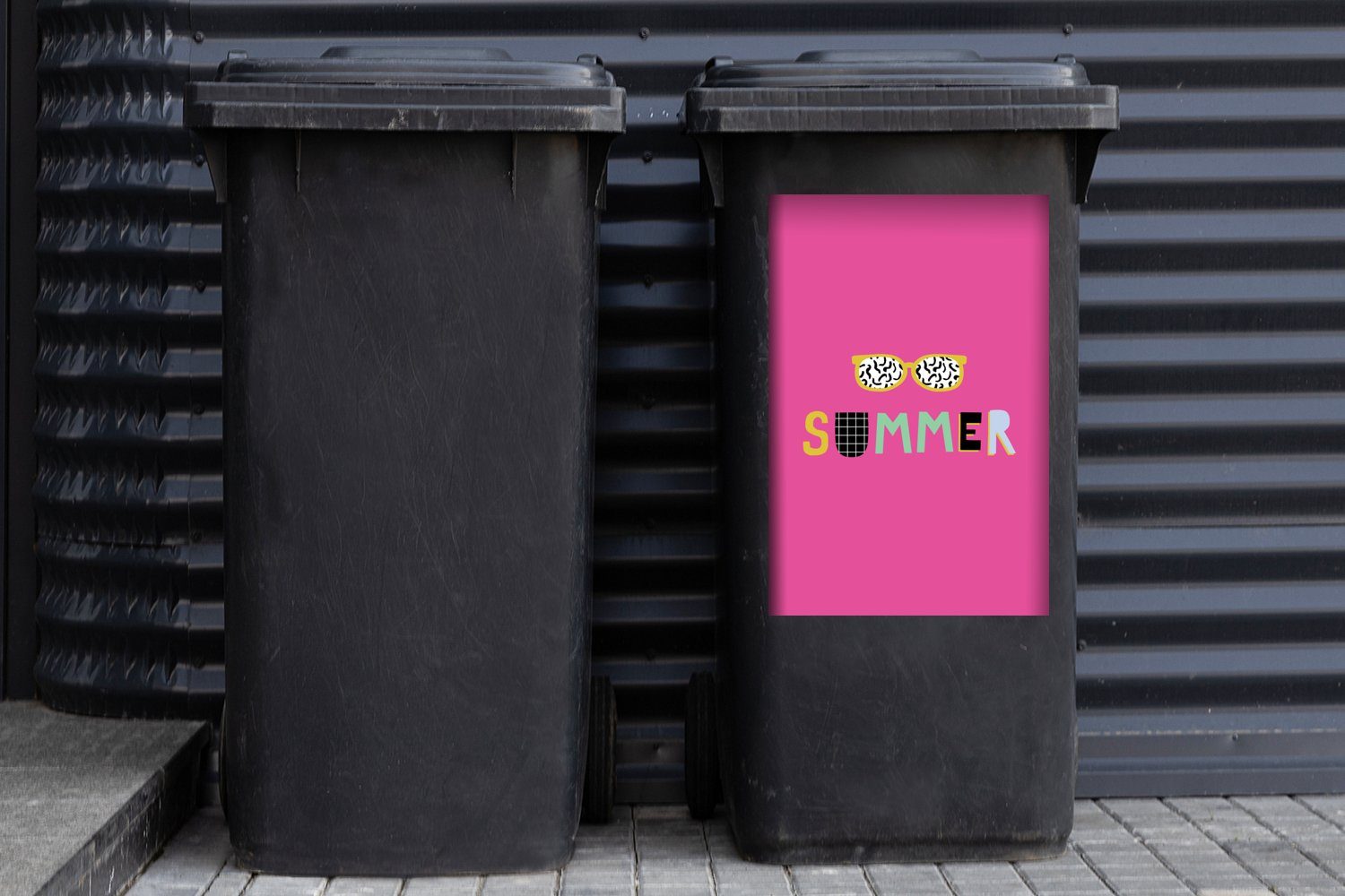 MuchoWow Wandsticker Sommer - St), Sticker, - Mülleimer-aufkleber, Container, Sonnenbrille Abfalbehälter (1 Rosa Mülltonne