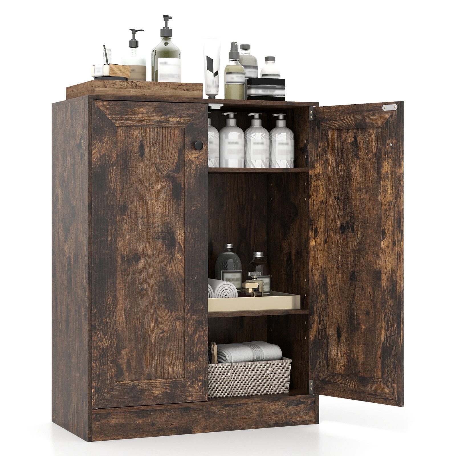 COSTWAY Badkommode, Badezimmerschrank mit verstellbarem Regal Sideboard
